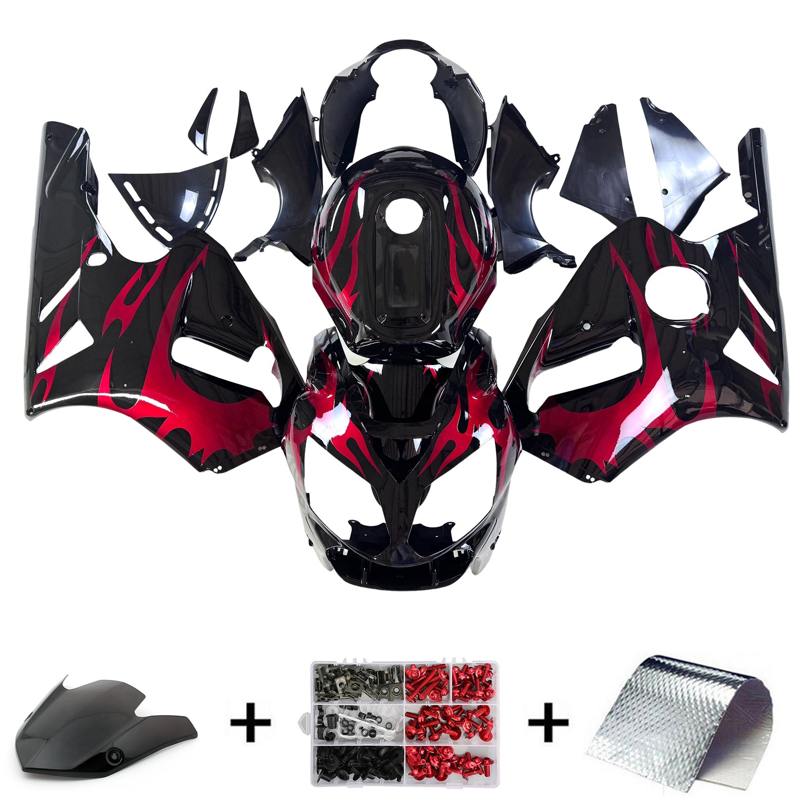 Amotopart 2002-2005 Kawasaki ZX12R Black Red Fairing Kit