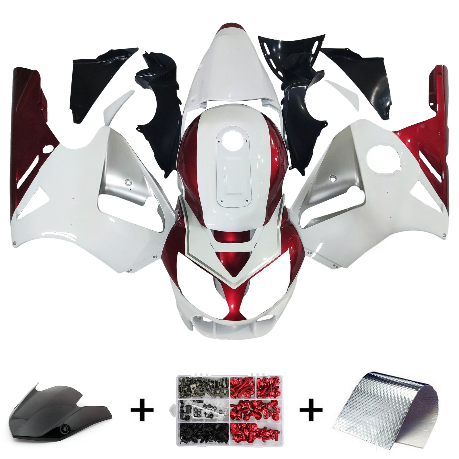 Amotopart 2002-2005 Kawasaki ZX12R Blanc Rouge & Kit de carénage noir
