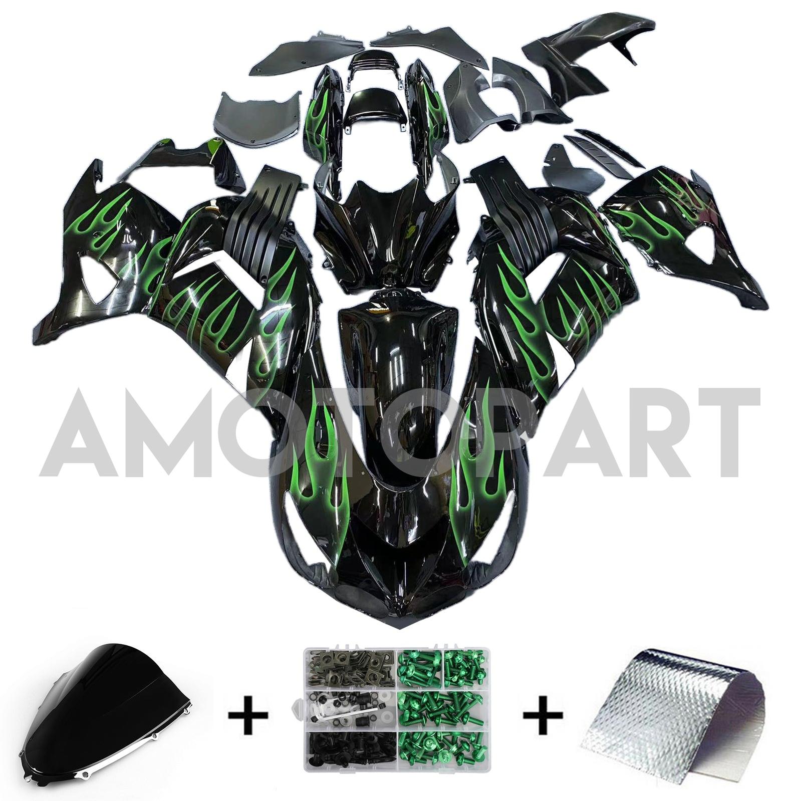 ひろ☆オーダー塗装　ブラックXグリーンリム　12インチ☆ Amotopart 2006-2011 Kawasaki ZX14R ブラック グリーンフレームフェア