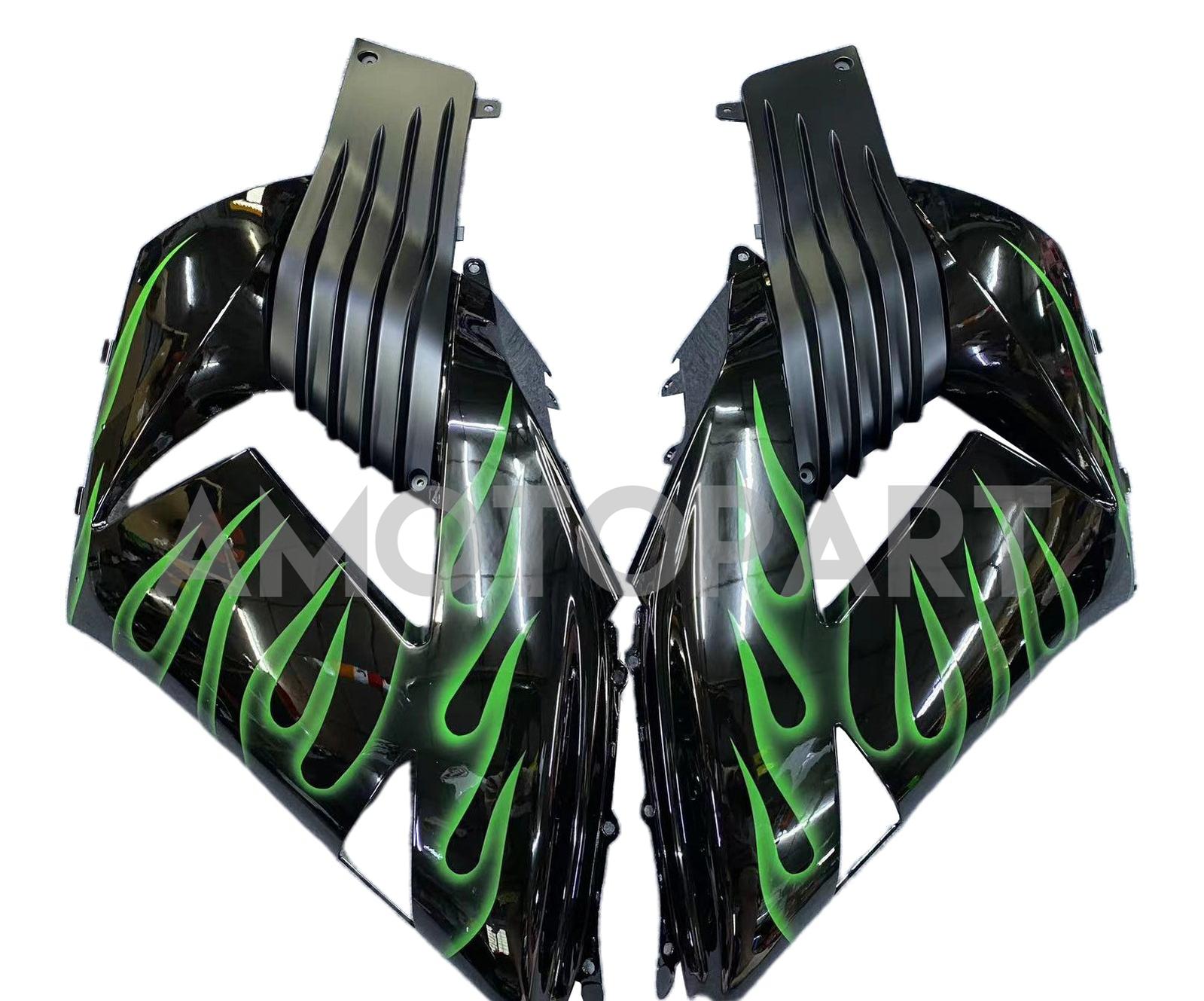 Amotopart 2006-2011 Kawasaki ZX14R Black with Green Flame Fairing Kit