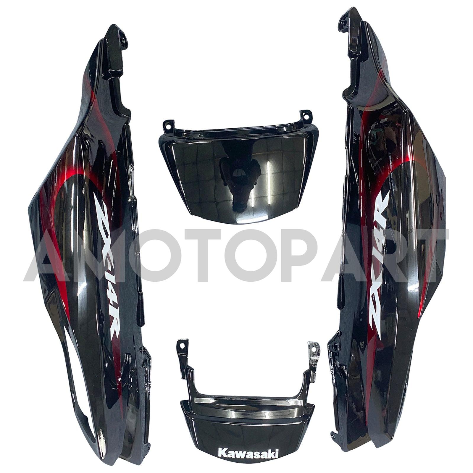 Amotopart 2006-2011 Kawasaki ZX14R Black with Red Flame Fairing Kit