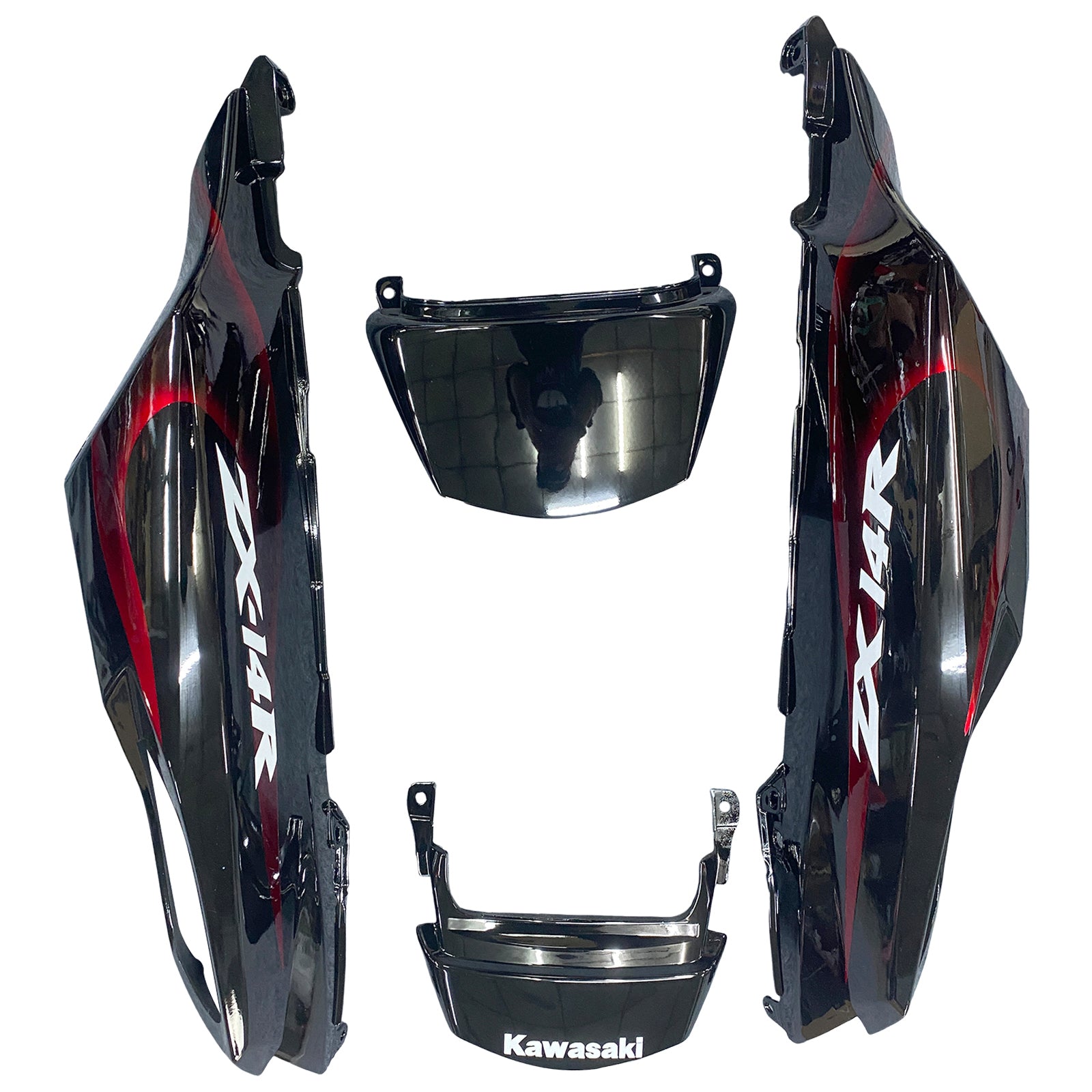 Amotopart 2006-2011 Kawasaki ZX14R Black with Red Flame Fairing Kit