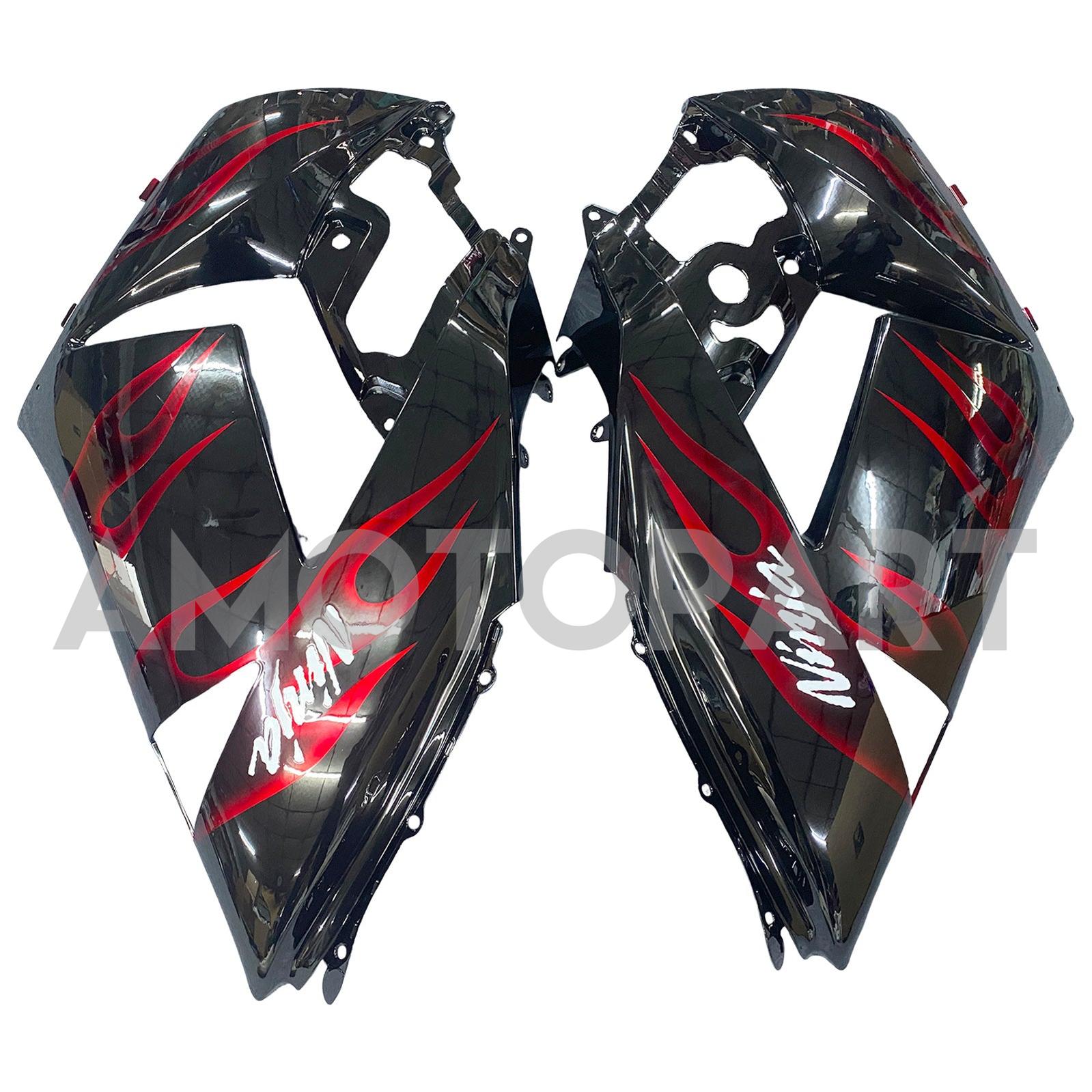 Amotopart 2006-2011 Kawasaki ZX14R Black with Red Flame Fairing Kit