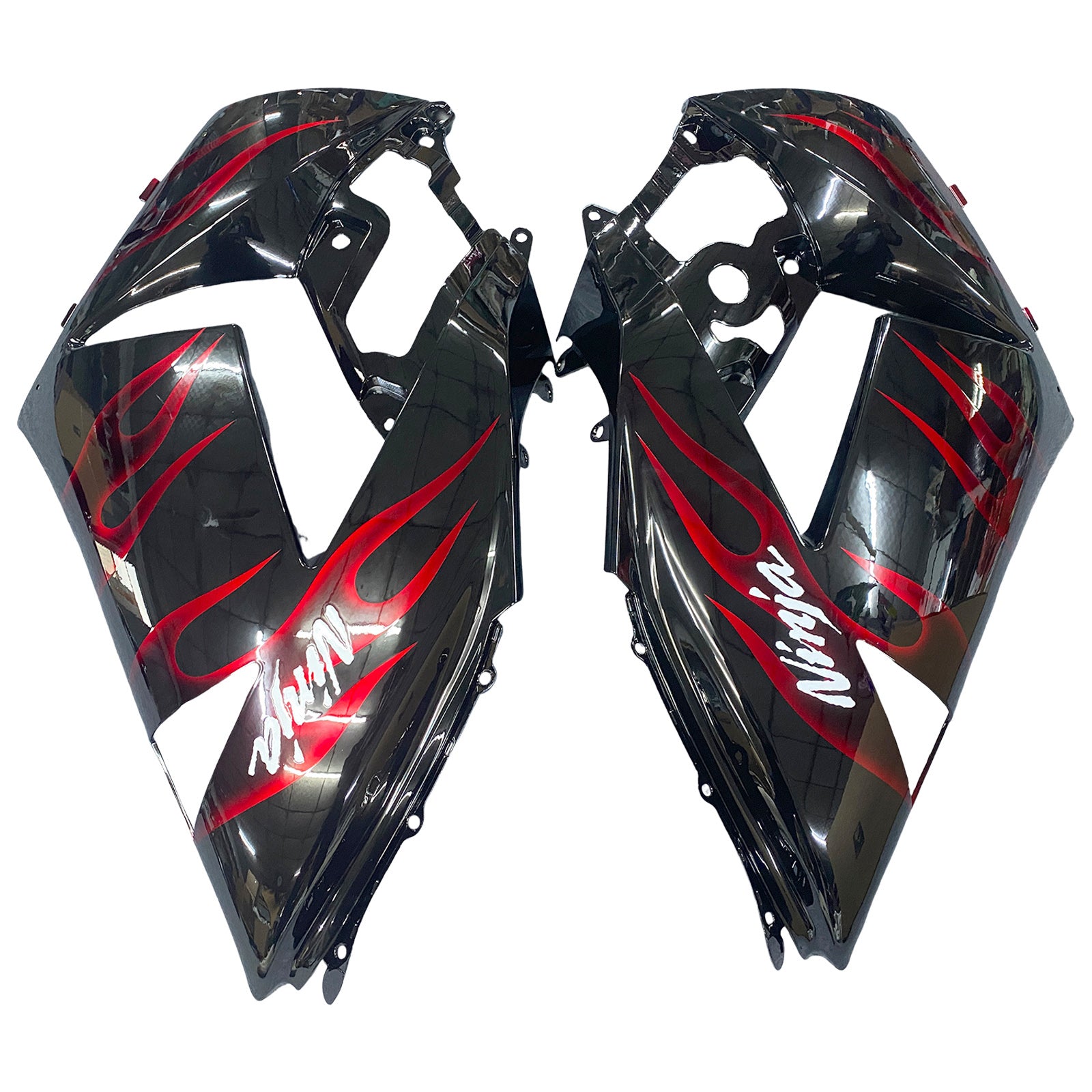 Amotopart 2006-2011 Kawasaki ZX14R Black with Red Flame Fairing Kit