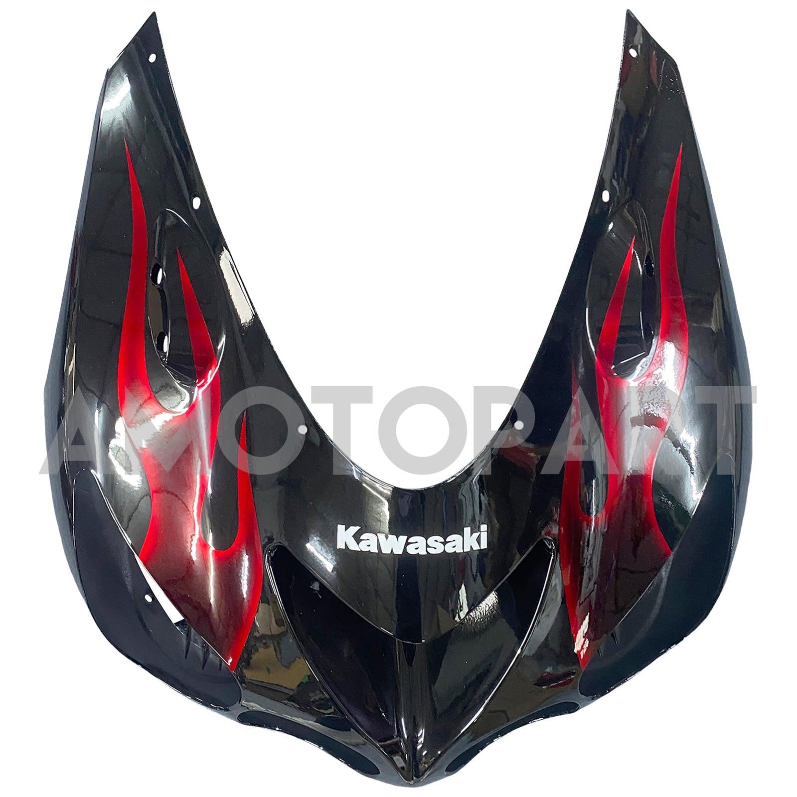 Amotopart 2006-2011 Kawasaki ZX14R Black with Red Flame Fairing Kit