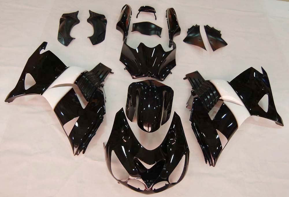 Amotopart 2006-2011 Kawasaki ZX14R Black with White logos Fairing Kit