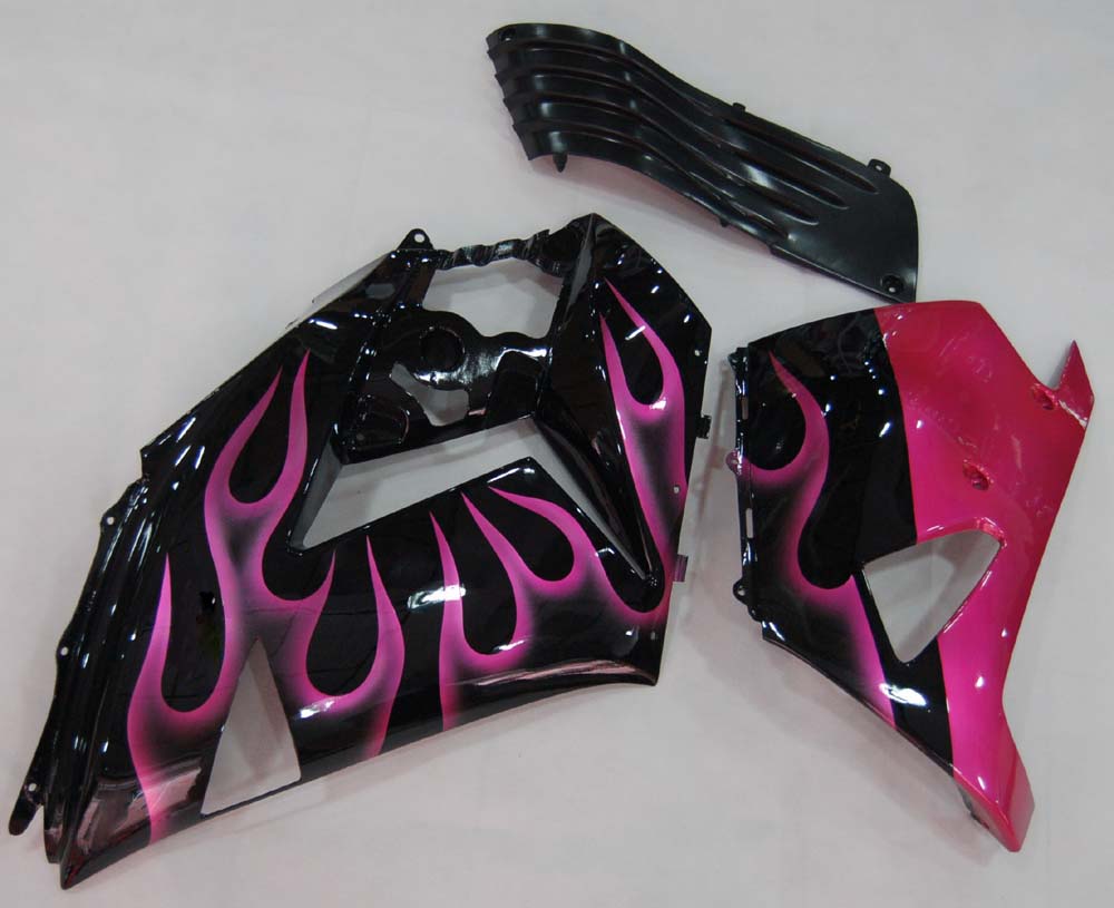 Amotopart 2006-2011 Kawasaki ZX14R Black with Pink Flame Fairing Kit