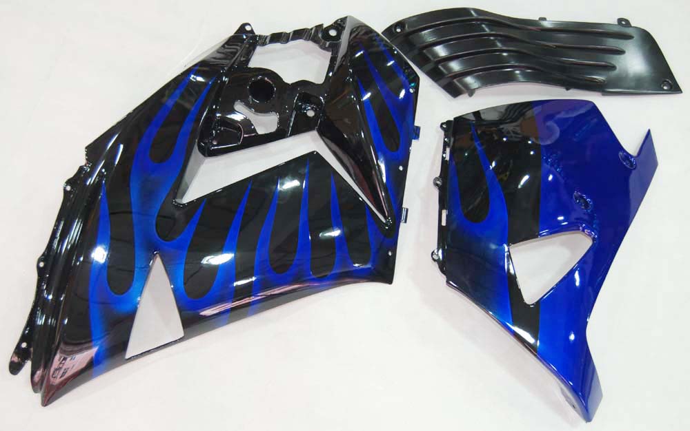 Amotopart 2006-2011 Kawasaki ZX14R Black with Blue Flame Fairing Kit
