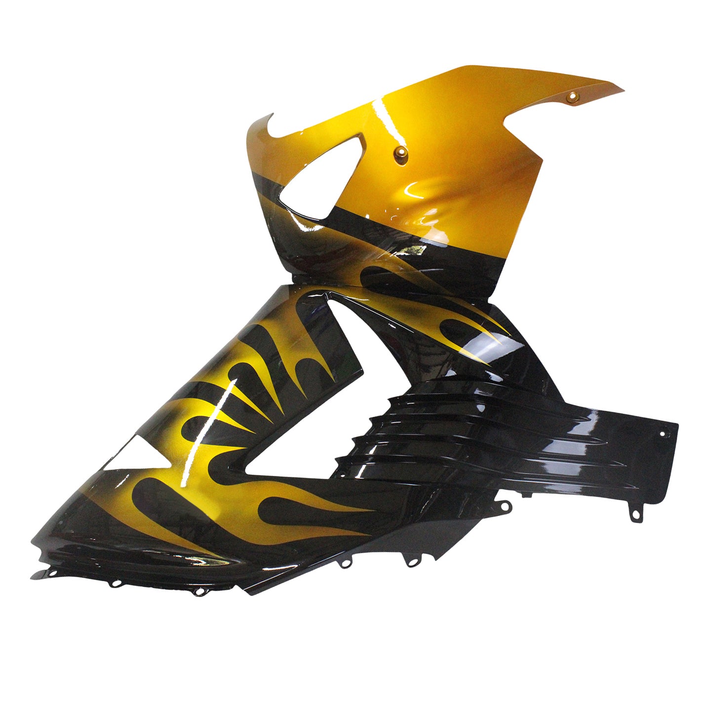 Amotopart 2006–2011 Kawasaki ZX14R Schwarz mit gelber Flamme Verkleidungsset