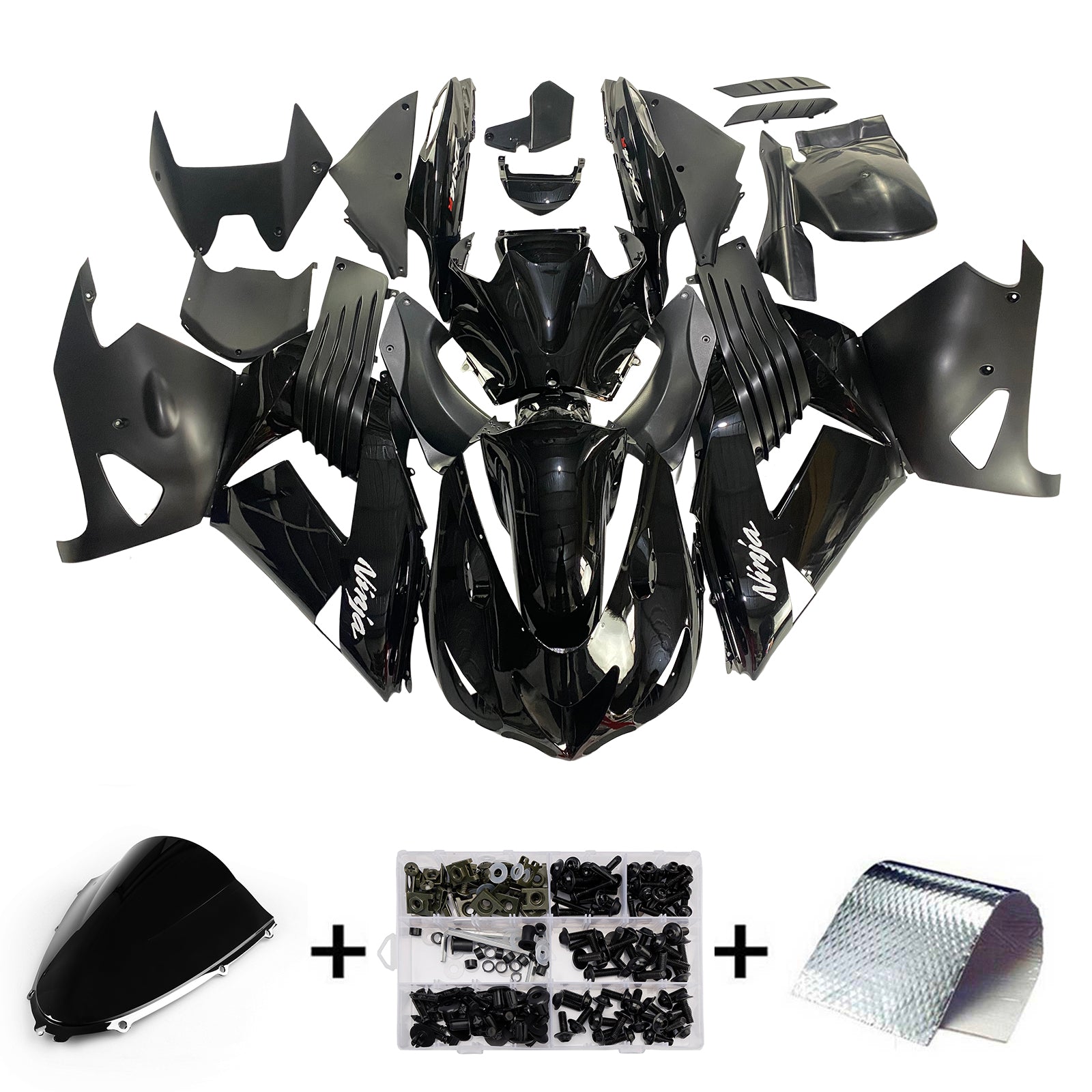 Amotopart 2006-2011 Kawasaki ZX14R Gloss Black Fairing Kit