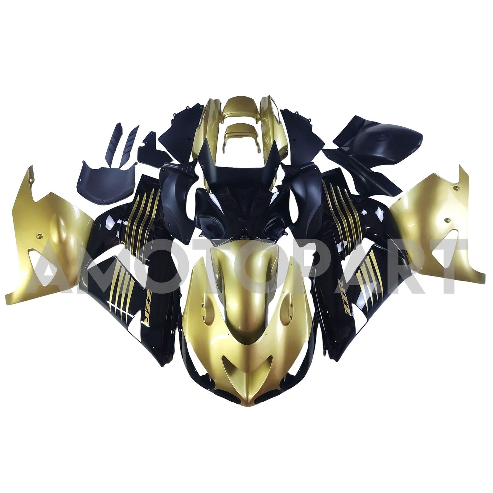 Amotopart 2006-2011 Kawasaki ZX14R Gloss Gold&Black Fairing Kit