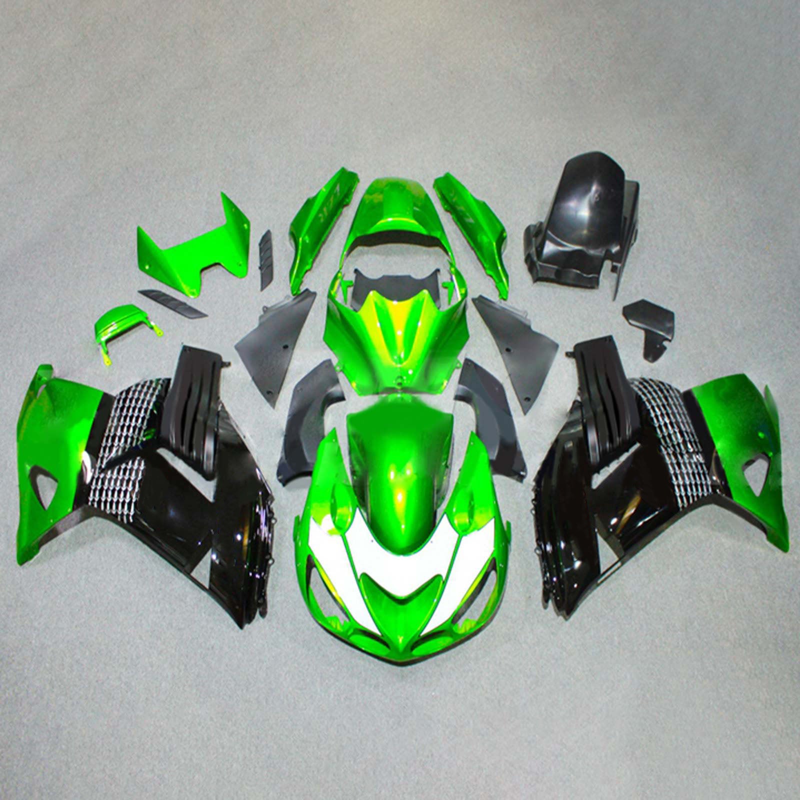 Amotopart 2006-2011 Kawasaki ZX14R Green&Black Style3 Fairing Kit