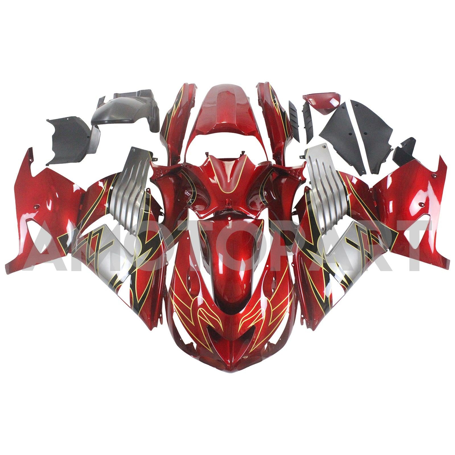 Amotopart 2006-2011 Kawasaki ZX14R Red&Grey Fairing Kit