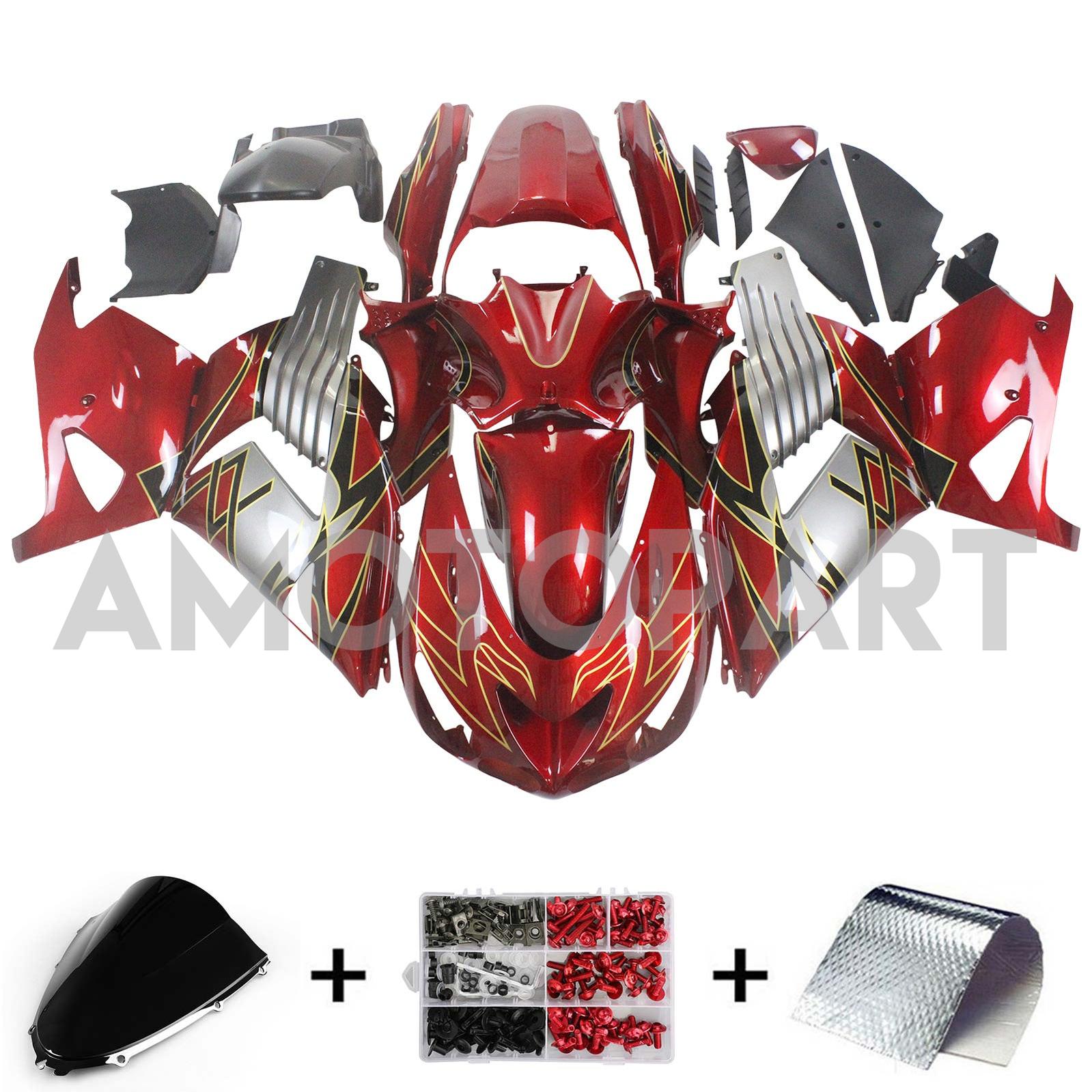 Amotopart 2006-2011 Kawasaki ZX14R Red&Grey Fairing Kit