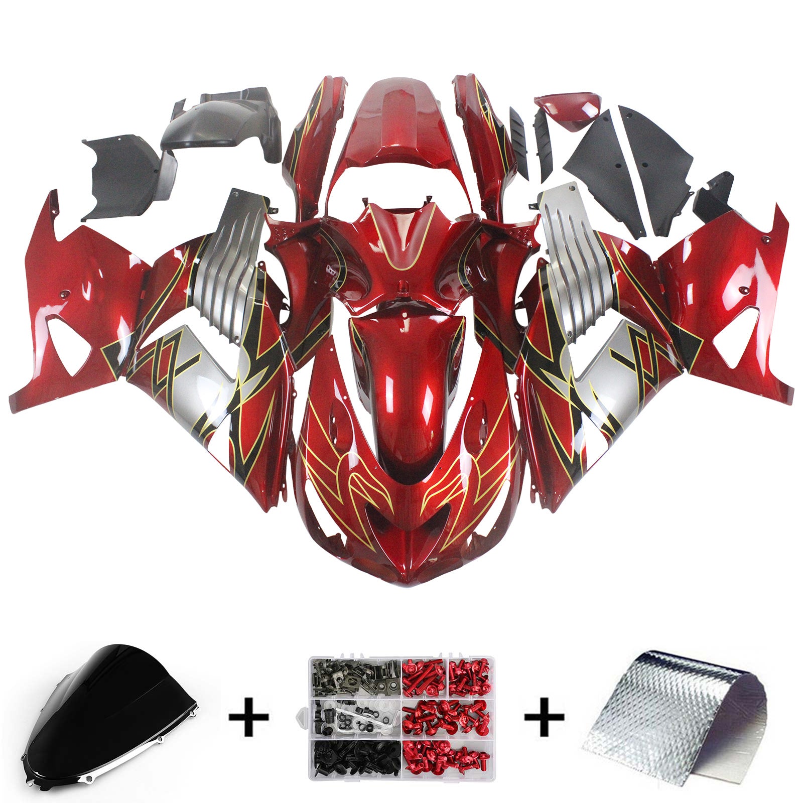 Amotopart 2006-2011 Kawasaki ZX14R Kit de carenado rojo y gris