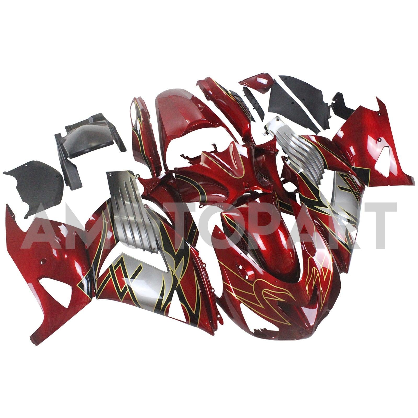 Amotopart 2006-2011 Kawasaki ZX14R Red & Grey Fairing Kit