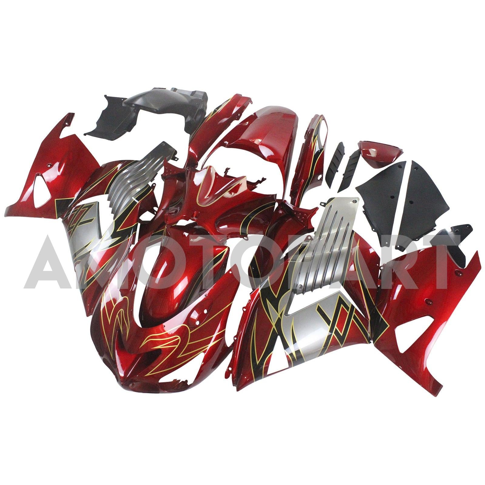 Amotopart 2006-2011 Kawasaki ZX14R Red & Grey Fairing Kit