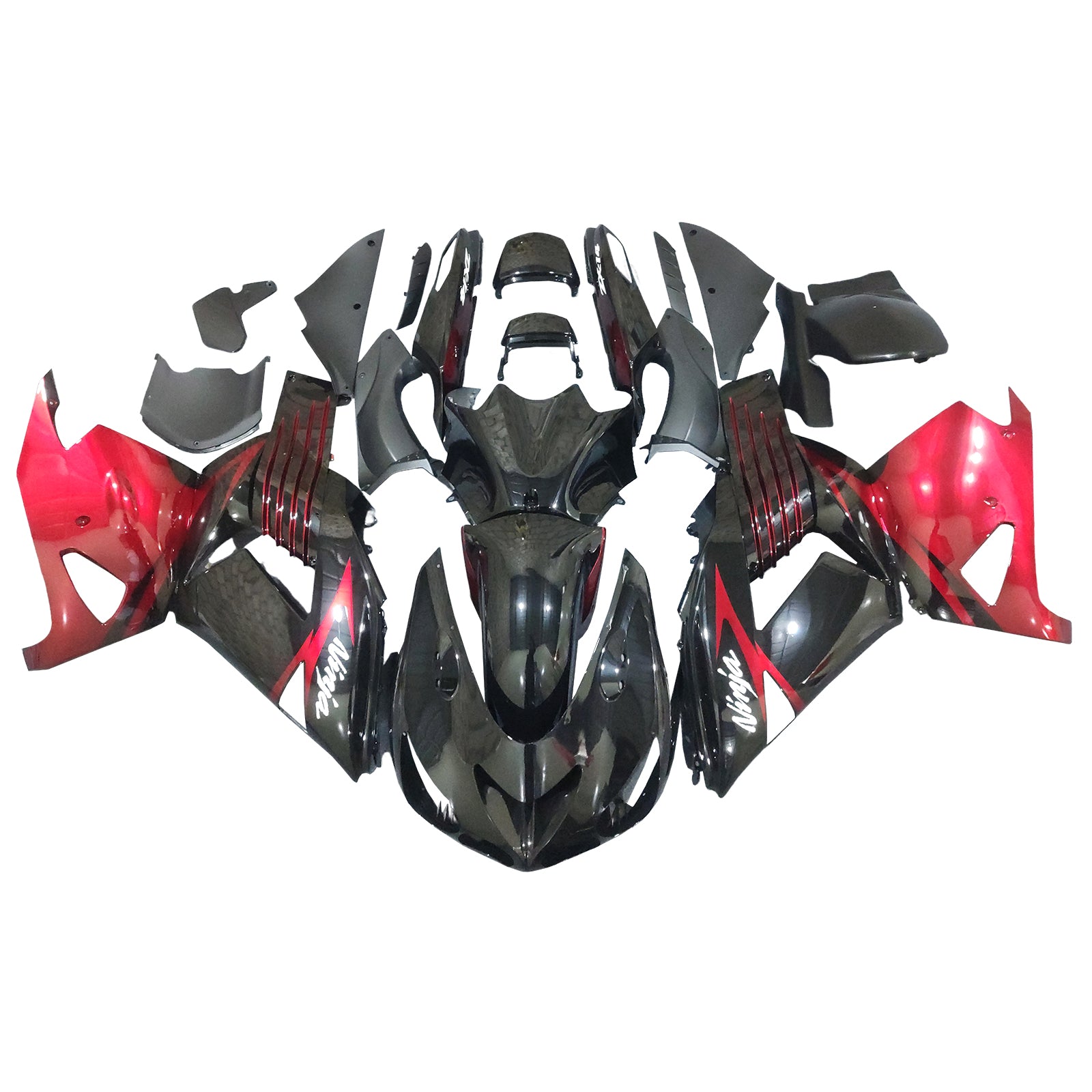Amotopart 2006-2011 Kawasaki ZX14R ZZR1400 Black Red  Fairing Kit