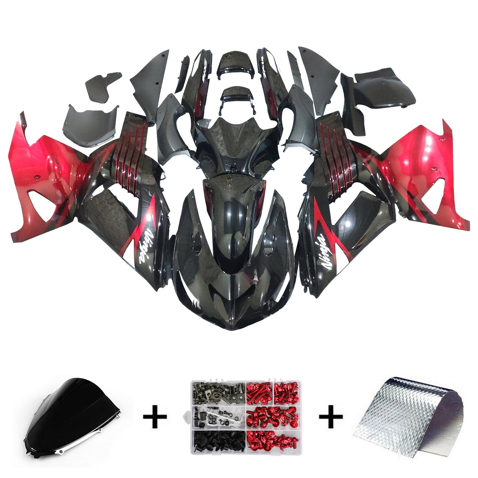 Amotopart 2006-2011 Kawasaki ZX14R ZZR1400 Black Red  Fairing Kit