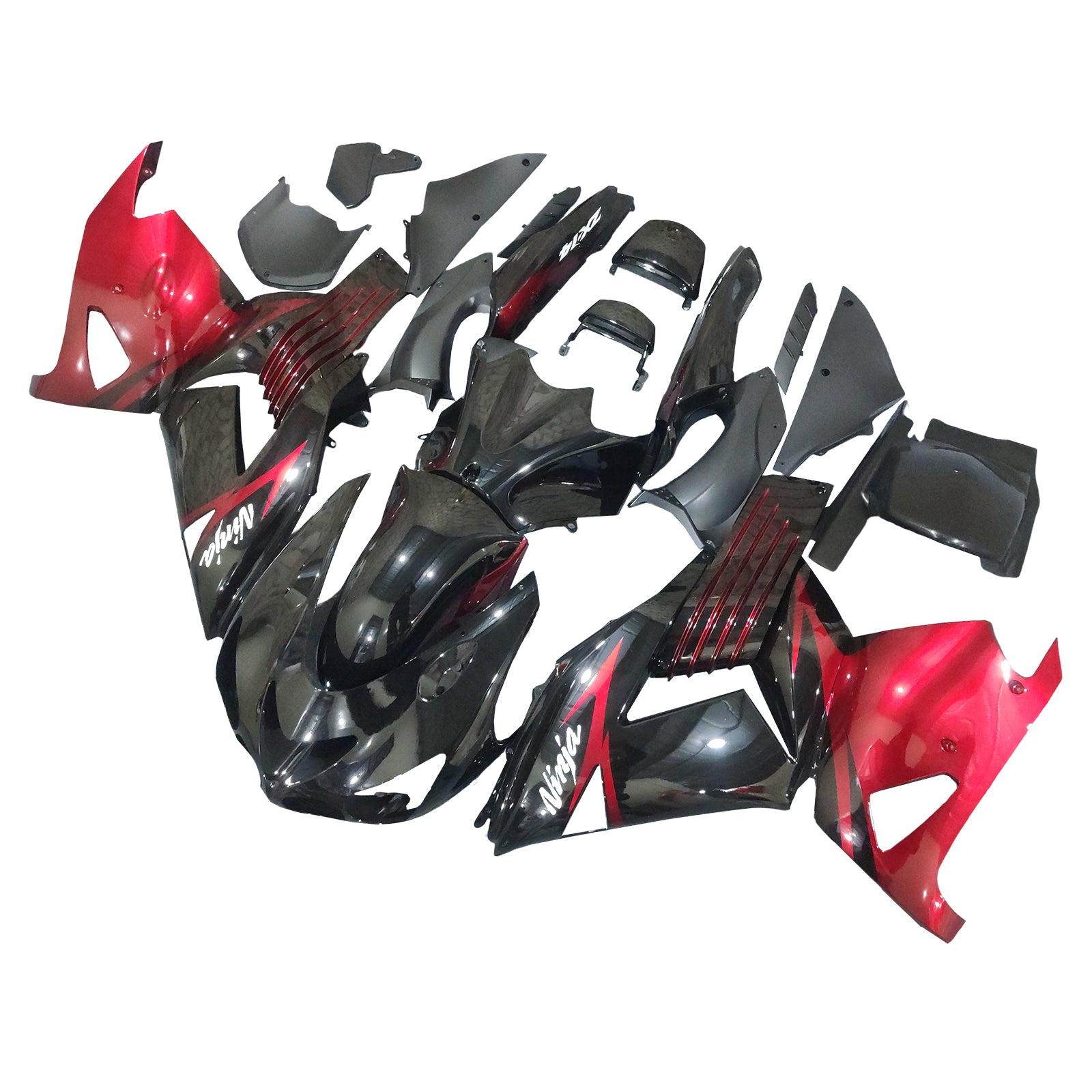 Amotopart 2006-2011 Kawasaki ZX14R ZZR1400 Black Red  Fairing Kit