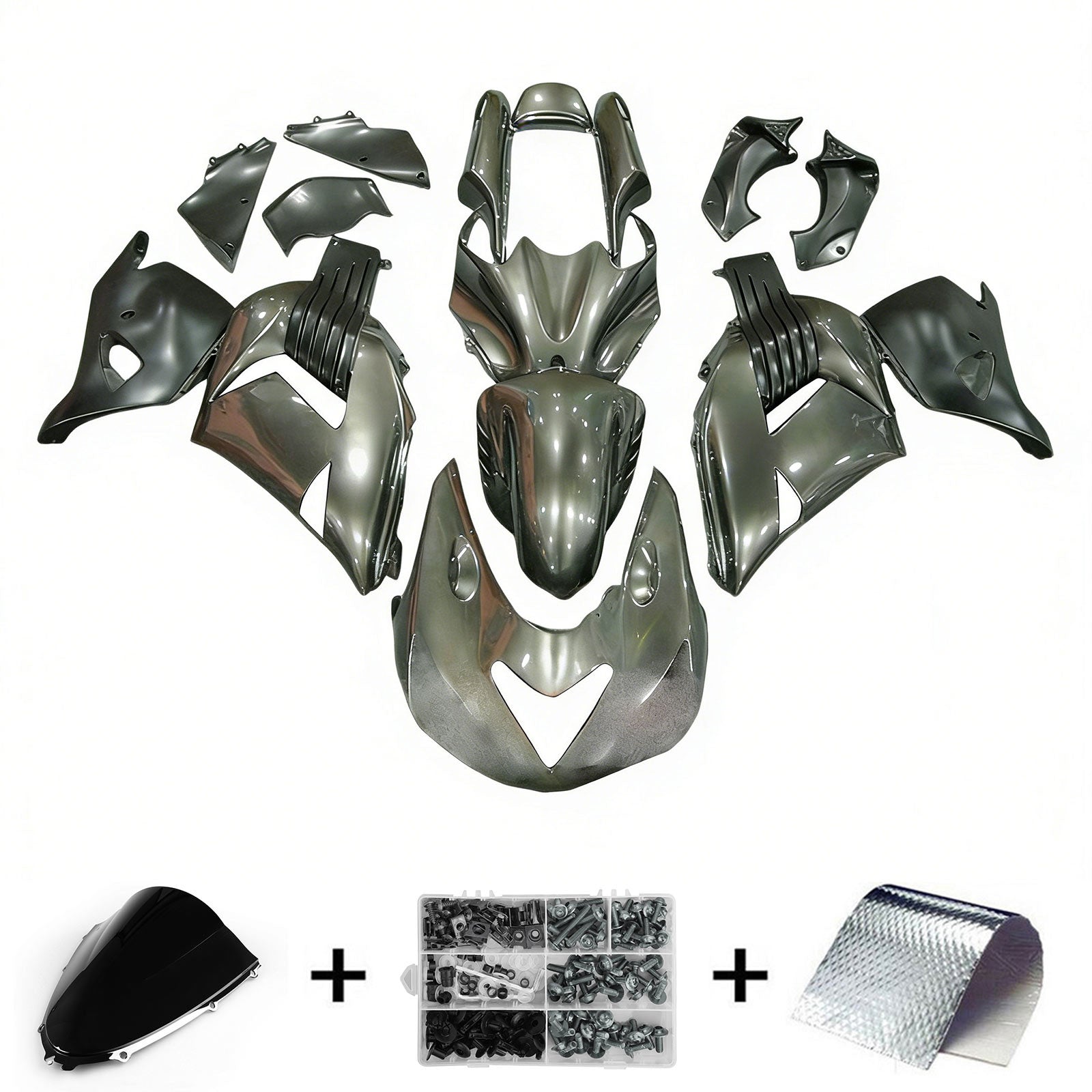 Amotopart 2006-2011 Kawasaki ZX14R ZZR1400 Lesklá šedá a bílá kapotáž sada