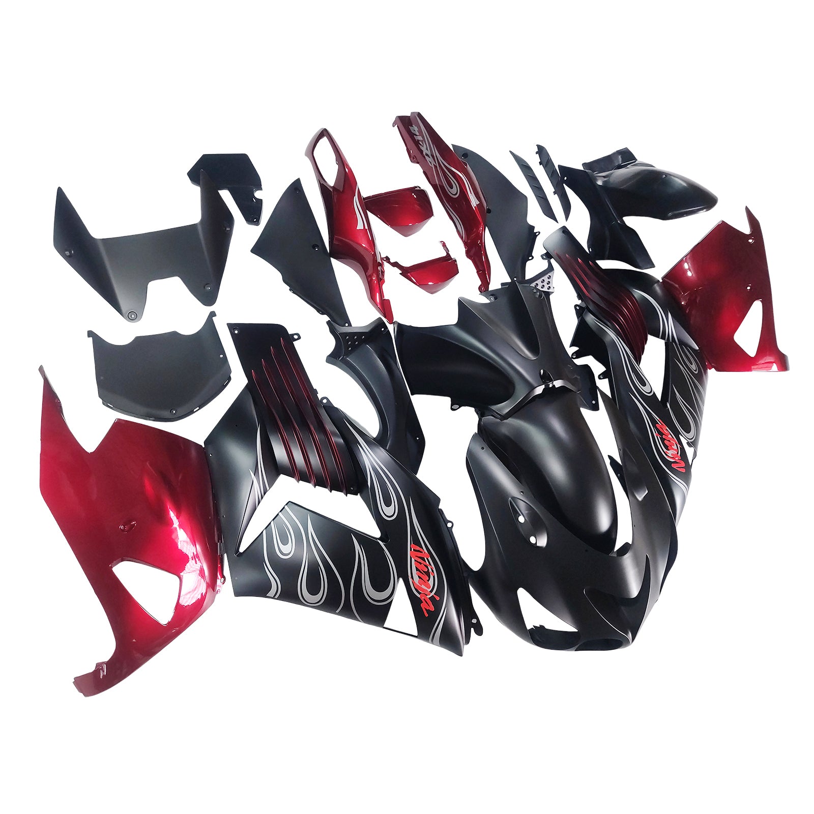 Amotopart 2006–2011 Kawasaki ZX14R ZZR1400 Mattschwarzes Verkleidungsset
