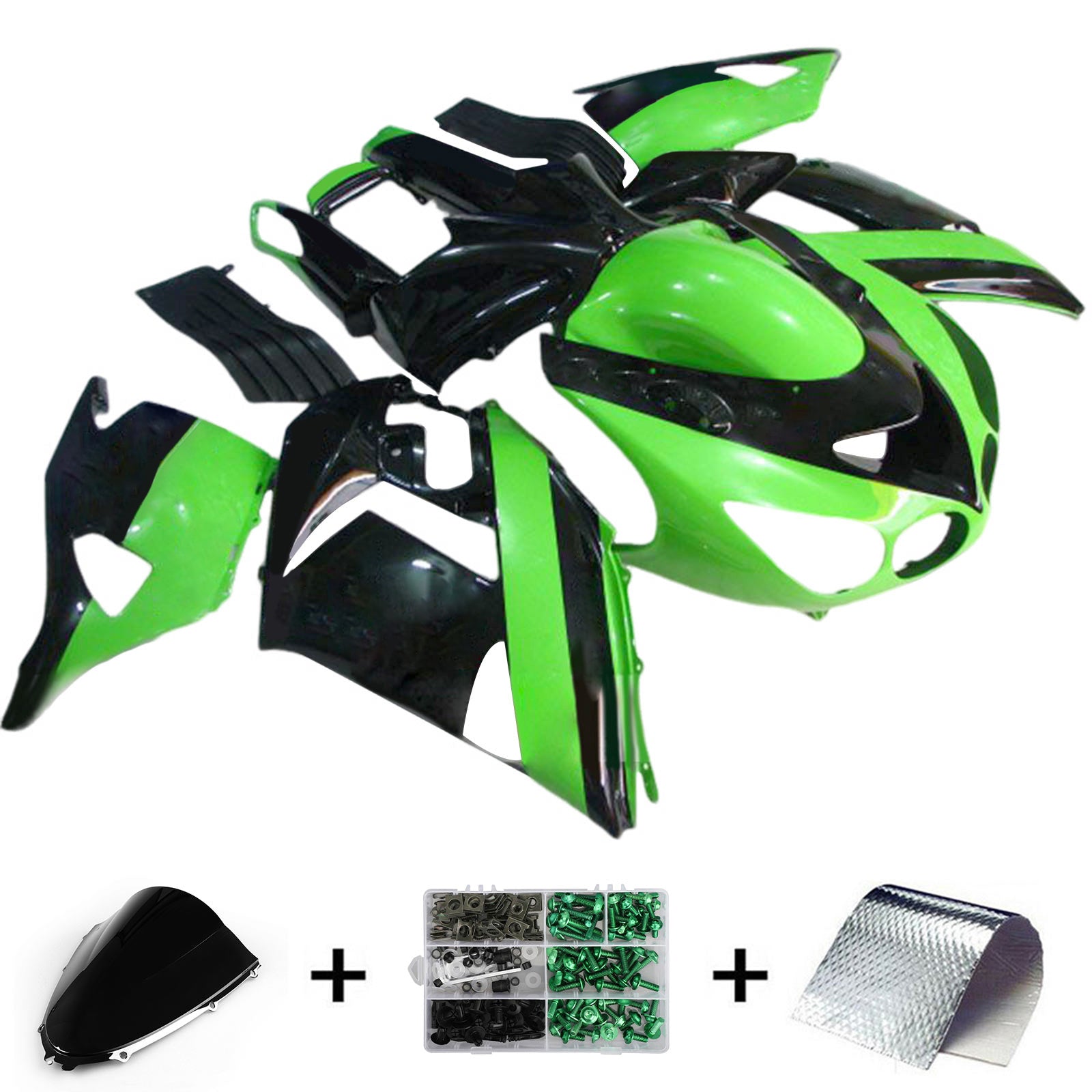 めページ　キット Amotopart 2006-2011 Kawasaki ZX14R ZZR1400 Black Green Fairing Kit