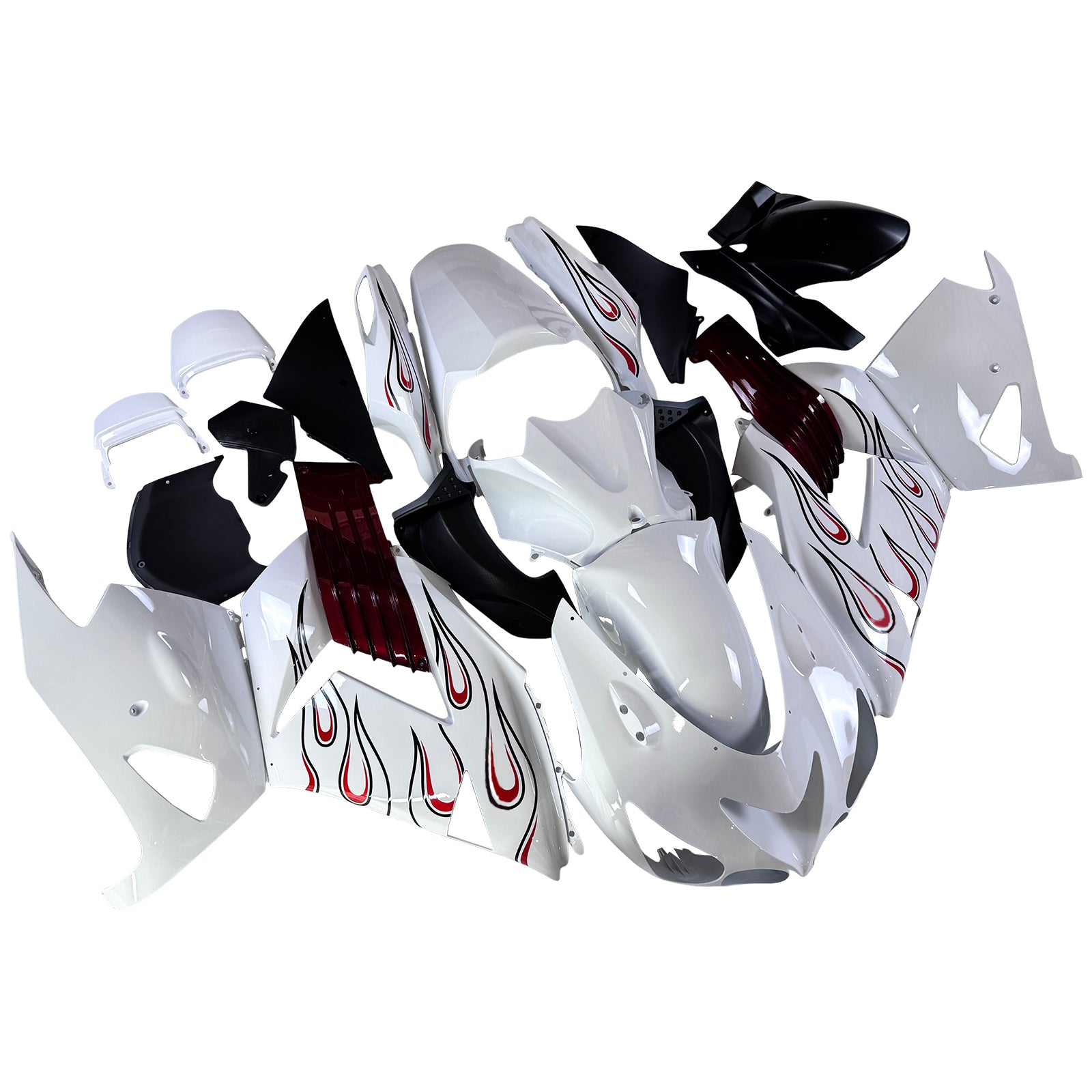Amotopart 2006-2011 Kawasaki ZX14R ZZR1400 White Black Fairing Kit