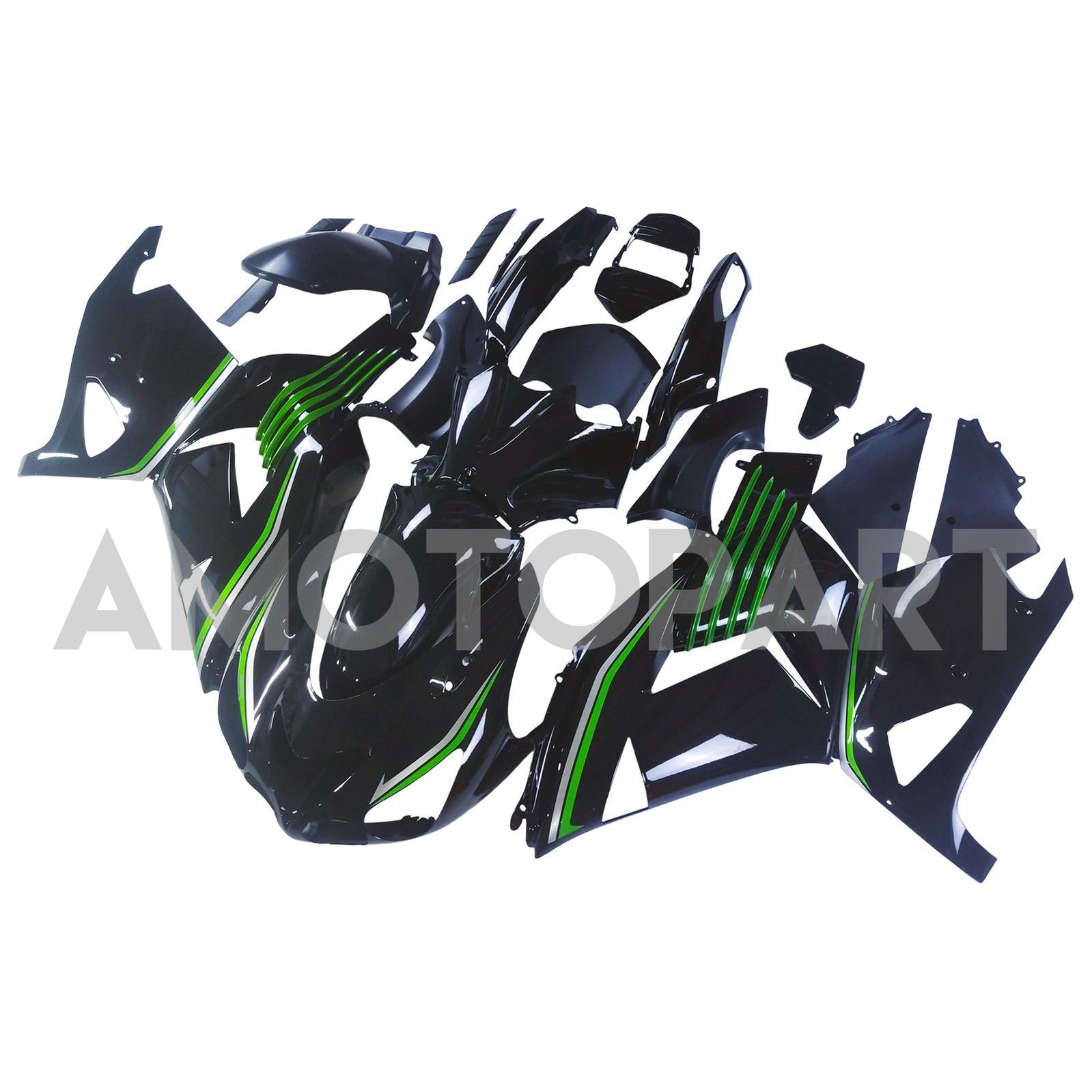 Amotopart 2006-2011 Kawasaki ZX14R ZZR1400 Glossy Black & Green  Fairing Kit