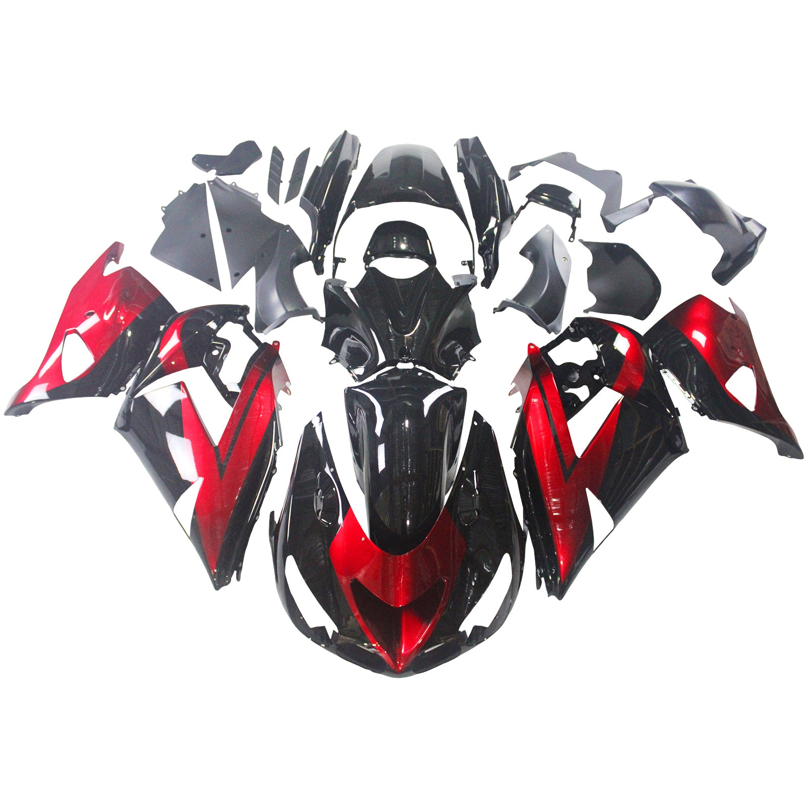 Amotopart 2006–2011 Kawasaki ZX14R ZZR1400 glänzend rot-schwarzes Verkleidungsset