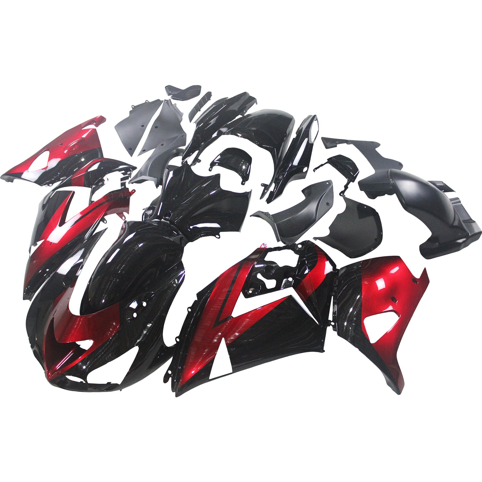 Amotopart 2006-2011 Kawasaki ZX14R ZZR1400 Glossy Red Black Fairing Kit