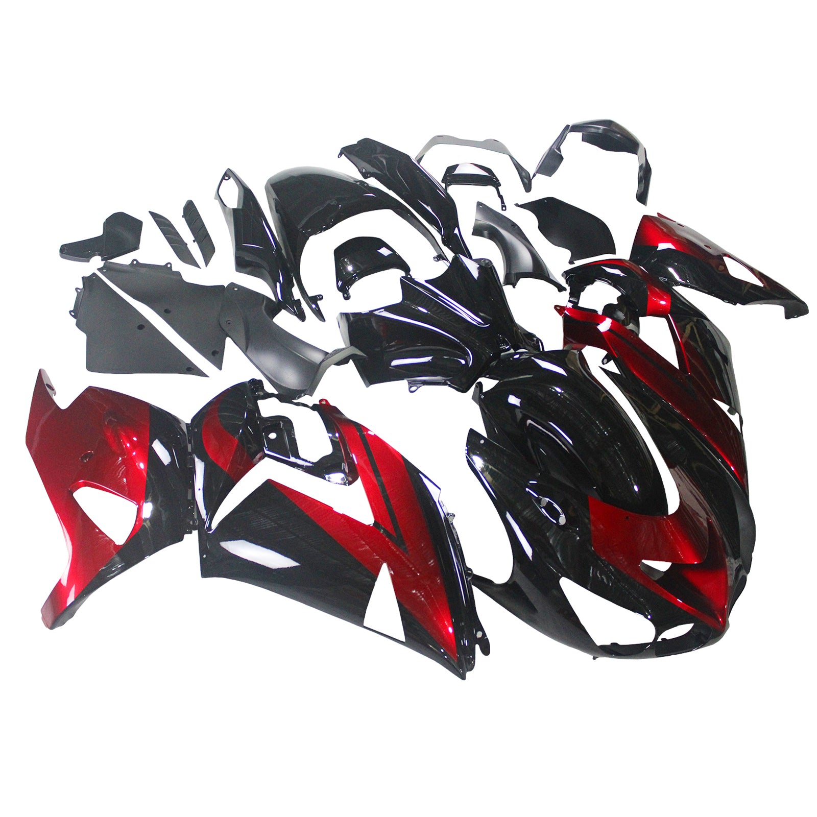 Amotopart 2006-2011 Kawasaki ZX14R ZZR1400 Glossy Red Black Fairing Kit