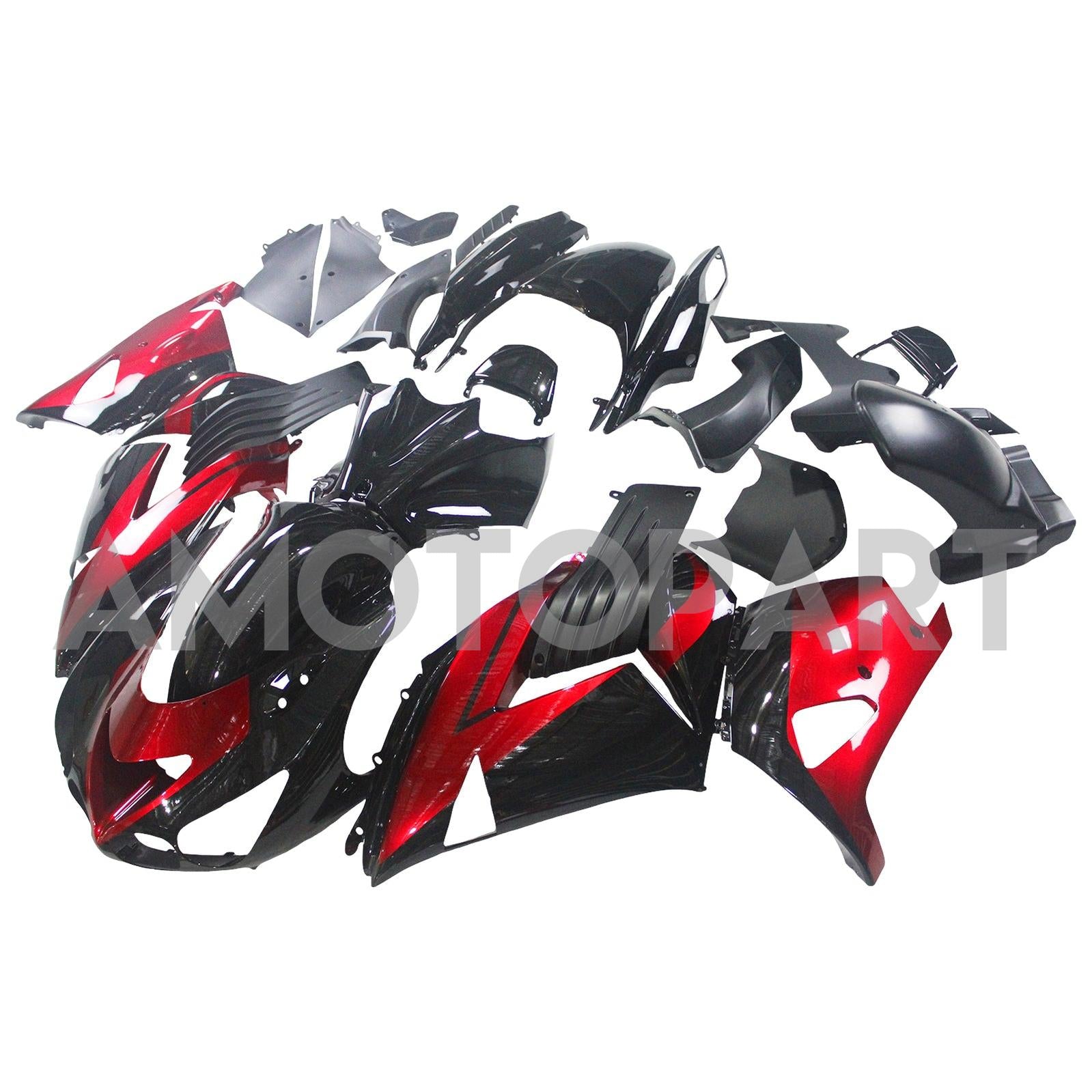 Amotopart 2006-2011 Kawasaki ZX14R ZZR1400 Glossy Red Black Fairing Kit