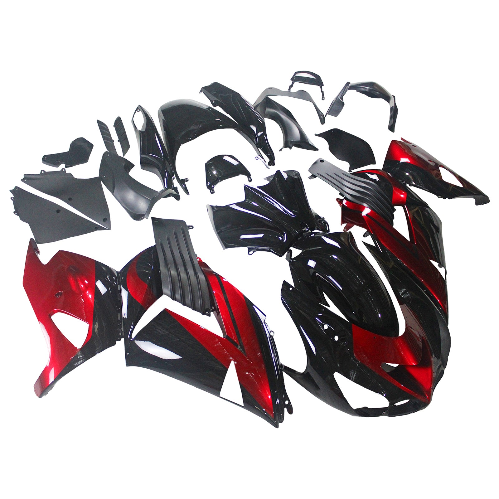 Amotopart 2006-2011 Kawasaki ZX14R ZZR1400 Glossy Red Black Fairing Kit