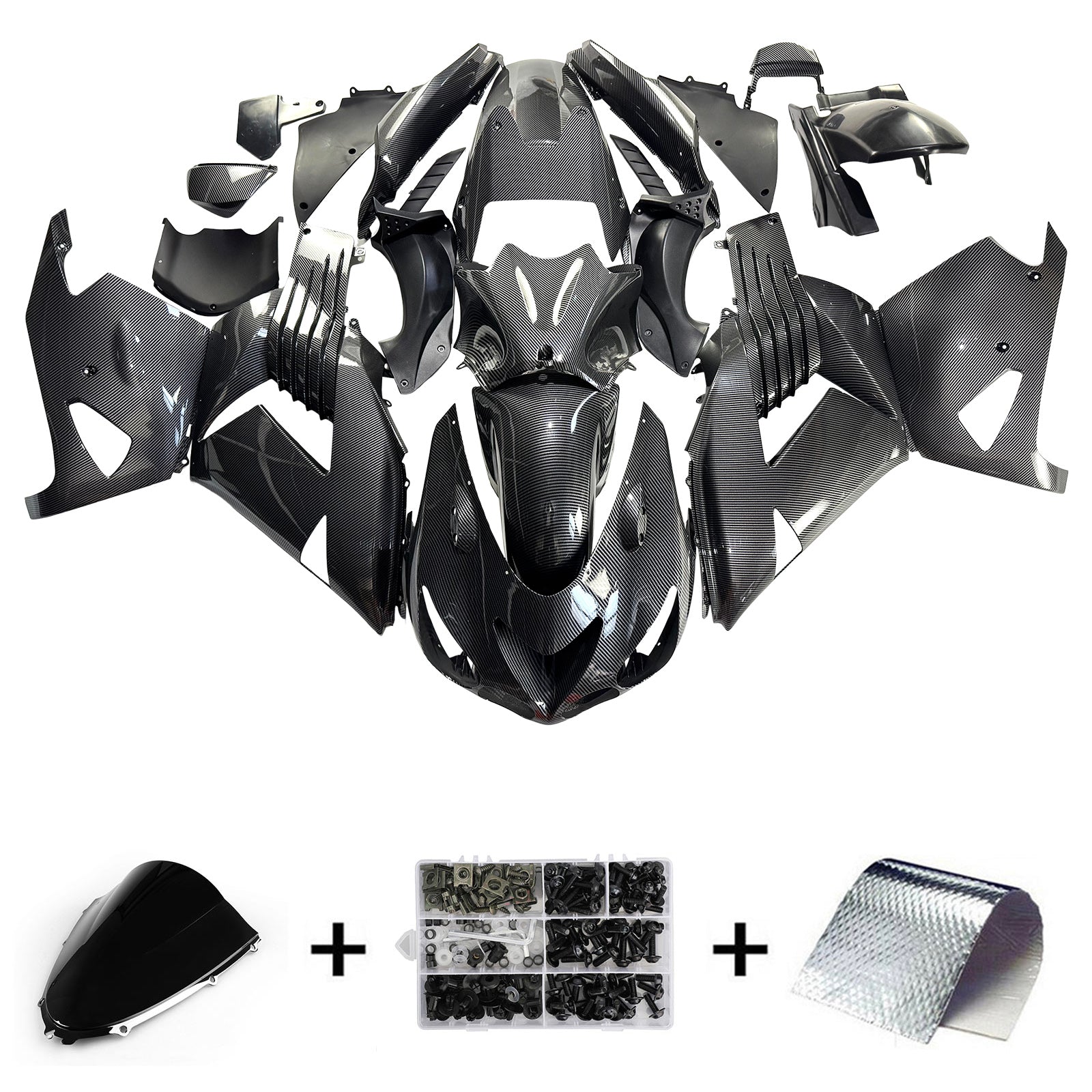 Amotopart 2006-2011 Kawasaki ZX14R ZZR1400 Carbon Fiber Black Fairing Kit