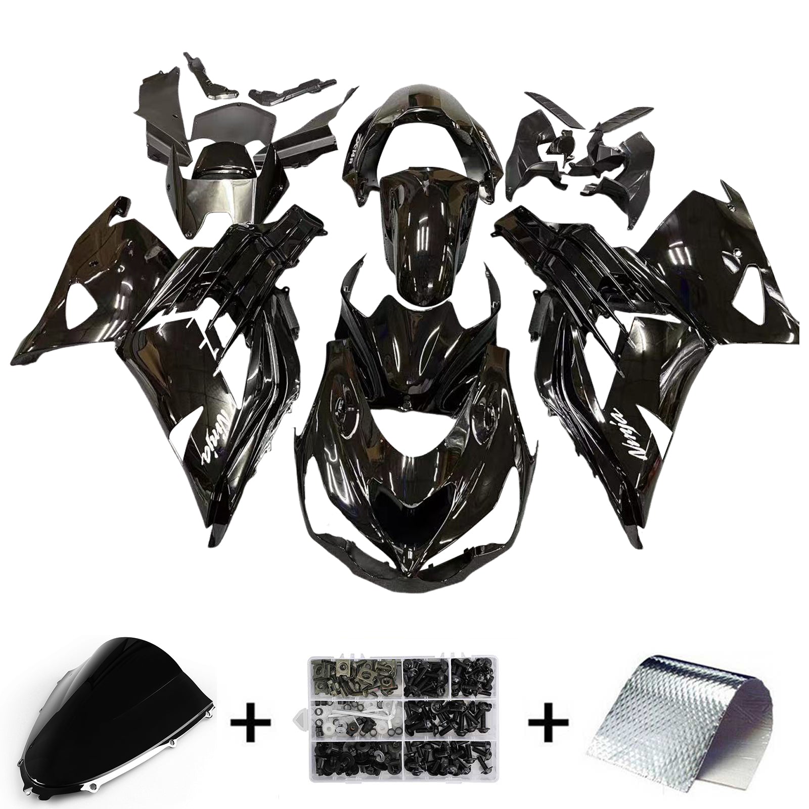 Amotopart Kawasaki 2012-2022 ZX14R Kit de carenado negro