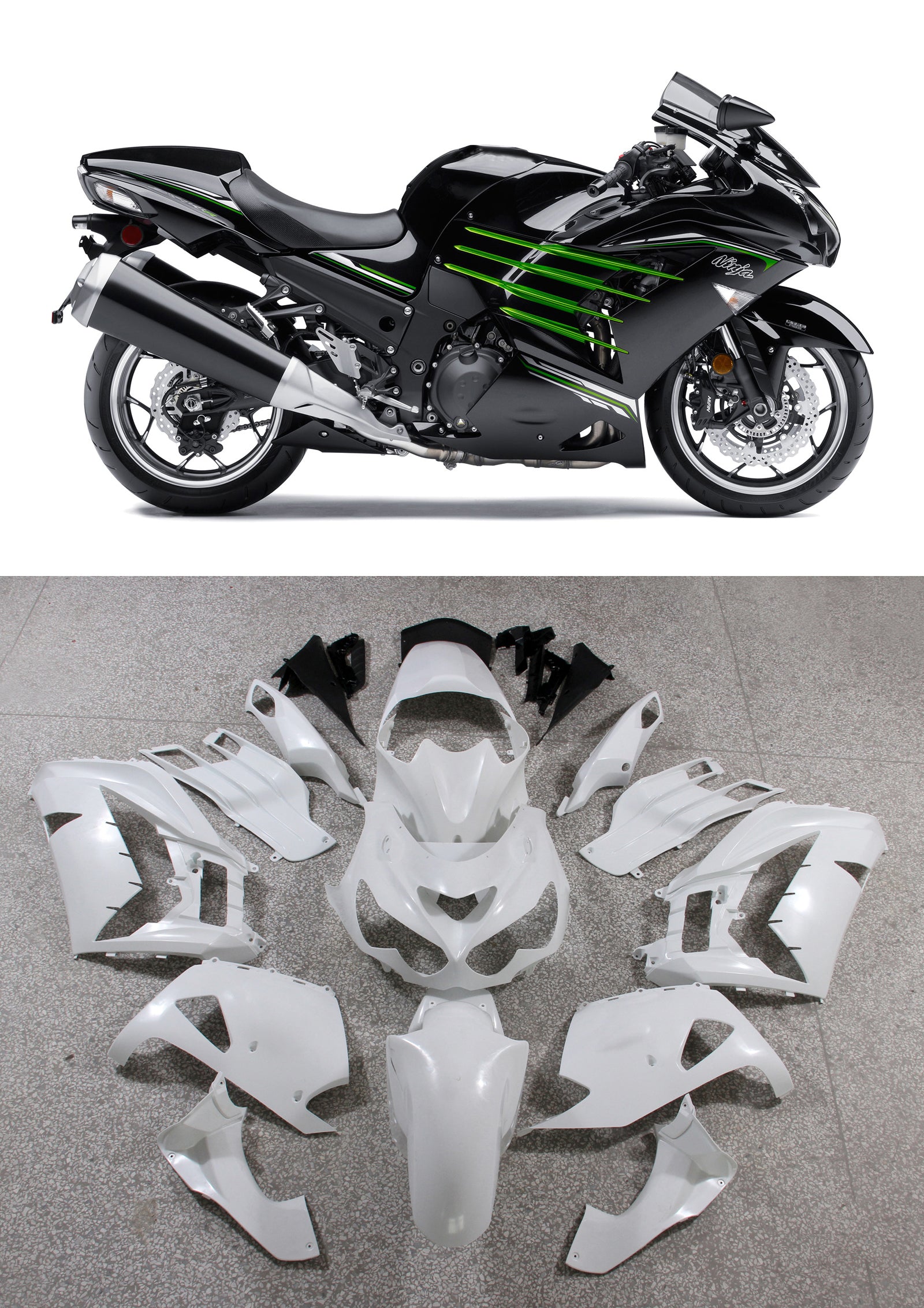 Amotopart Kawasaki 2012–2026 ZX14R Grün Schwarz Verkleidungsset