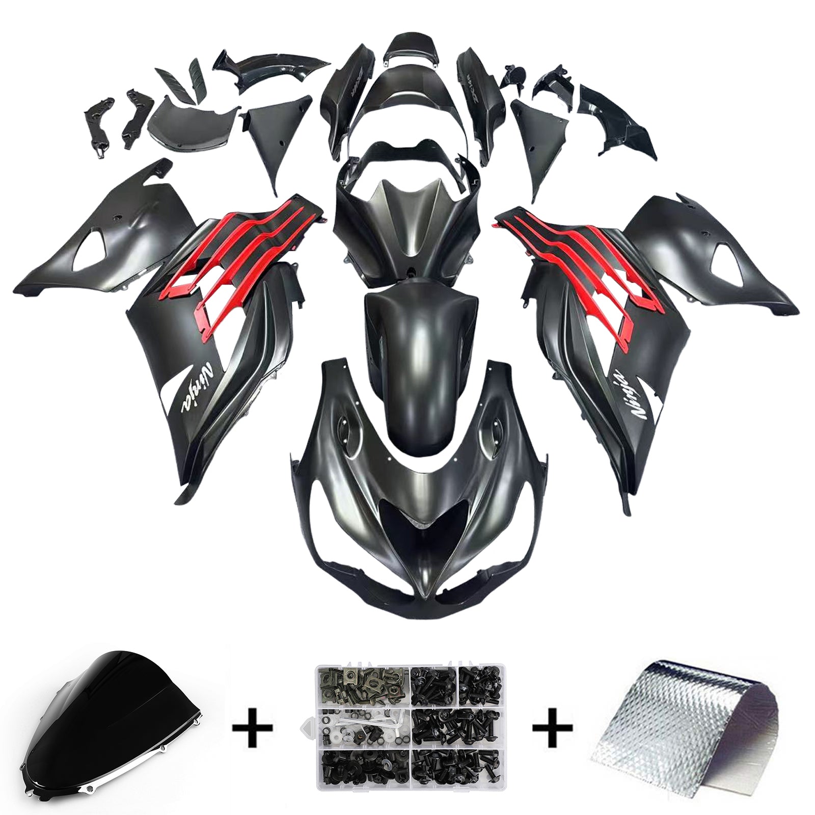 Amotopart Kawasaki 2012–2022 ZX14R Schwarz-Rot-Verkleidungsset