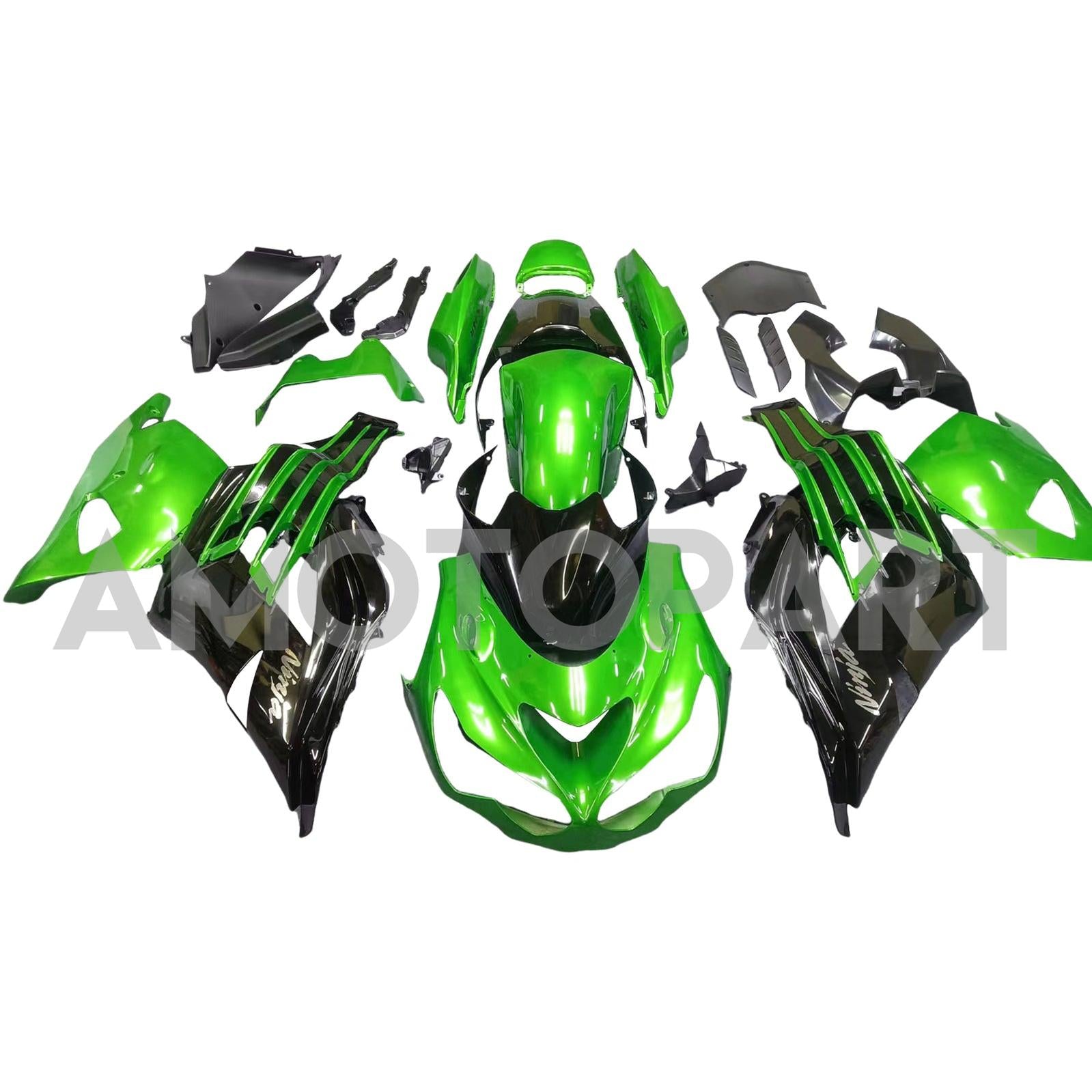 Amotopart Kawasaki 2012-2025 ZX14R Black Mix Green Fairing Kit