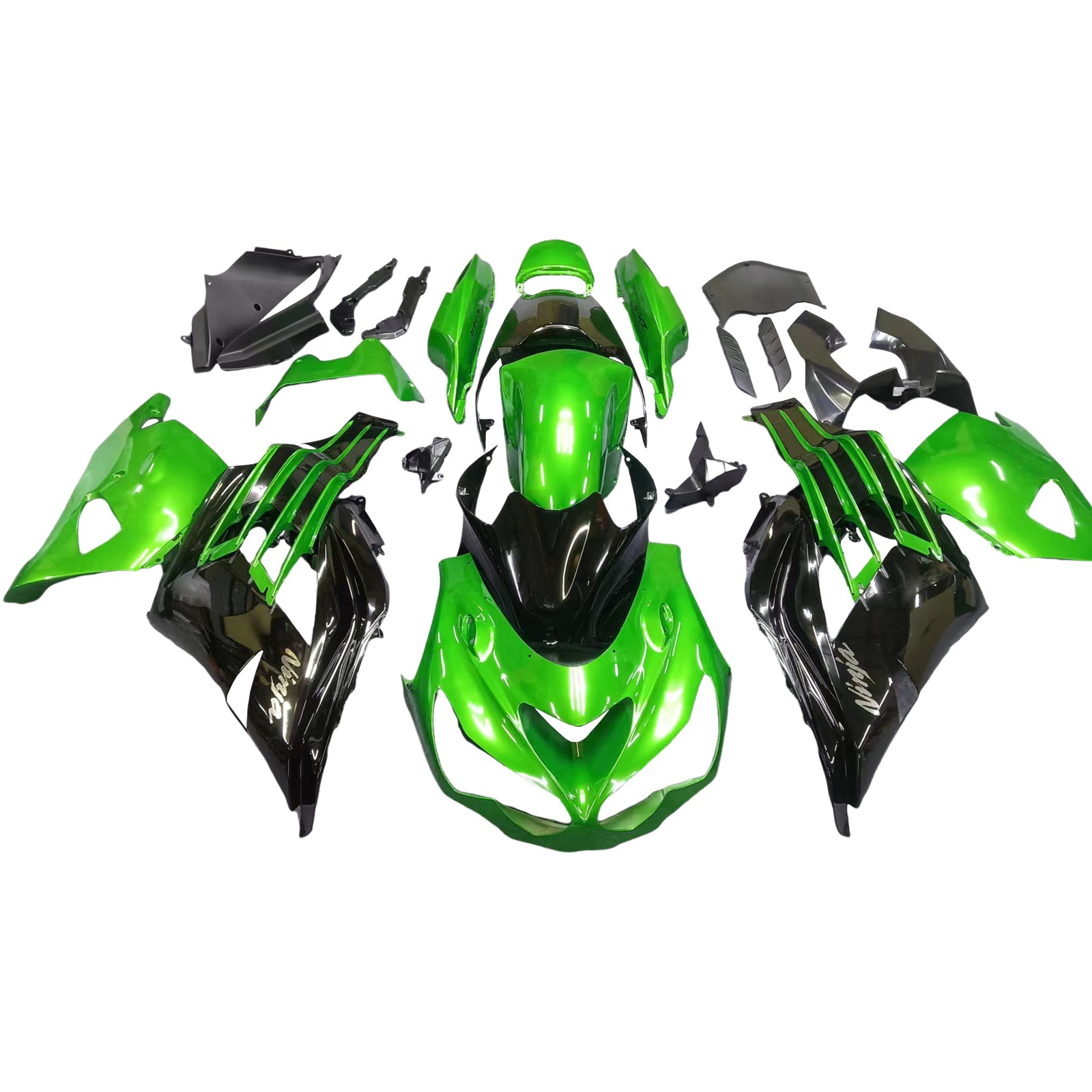 Amotopart Kawasaki 2012–2022 ZX14R Black Mix Green Verkleidungsset