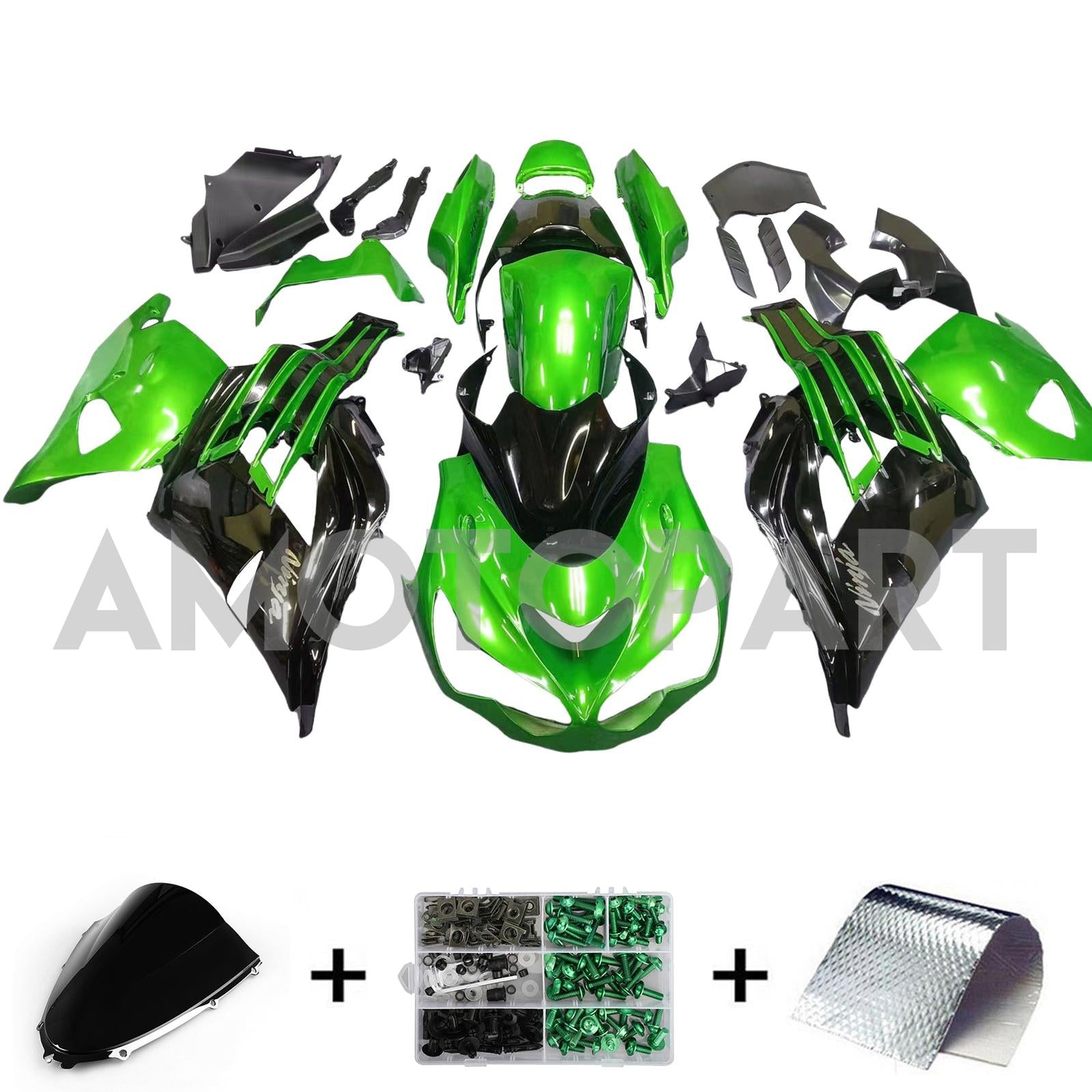Amotopart Kawasaki 2012-2025 ZX14R Schwarzer Mix Greenverreichterung Kit