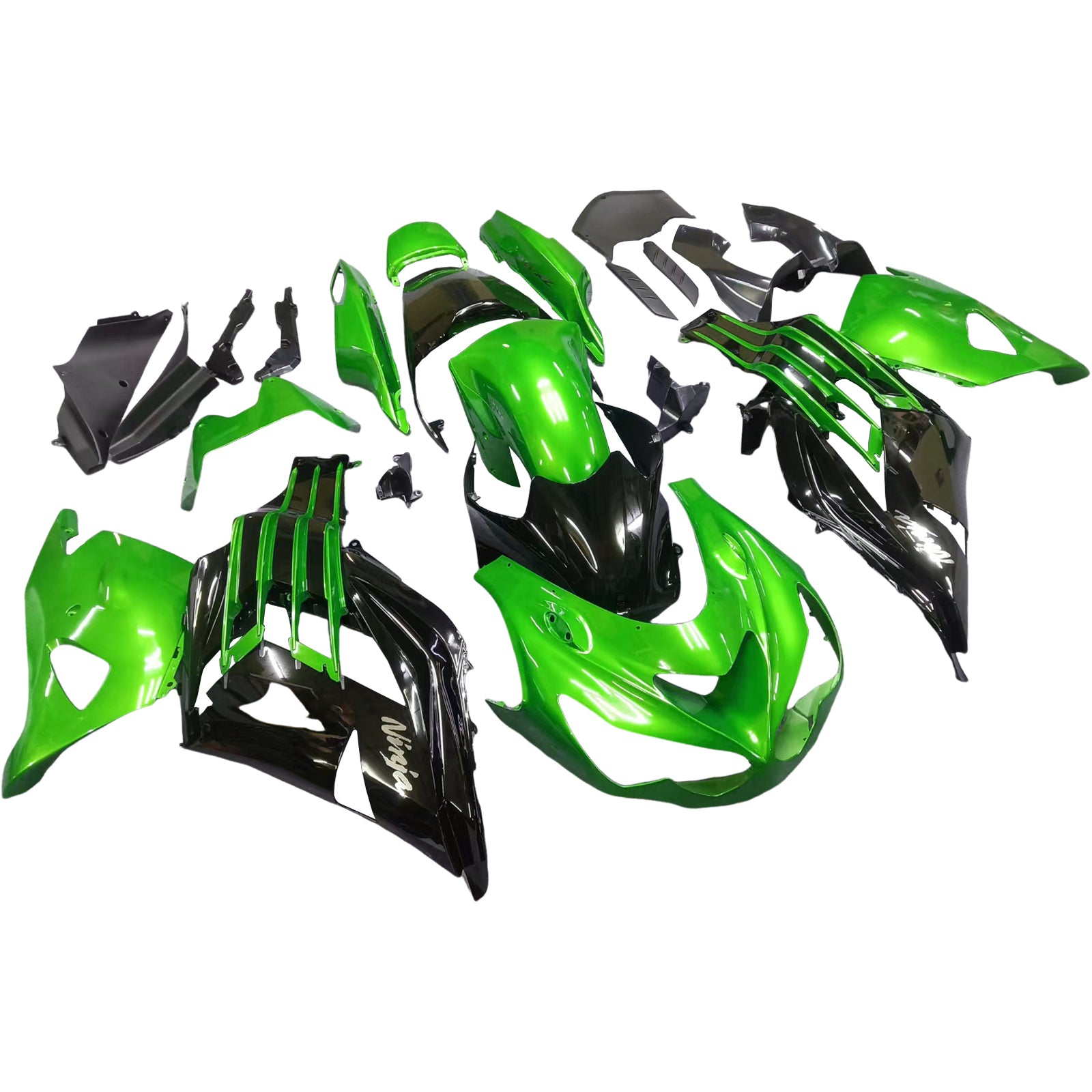 Amotopart Kawasaki 2012–2022 ZX14R Black Mix Green Verkleidungsset