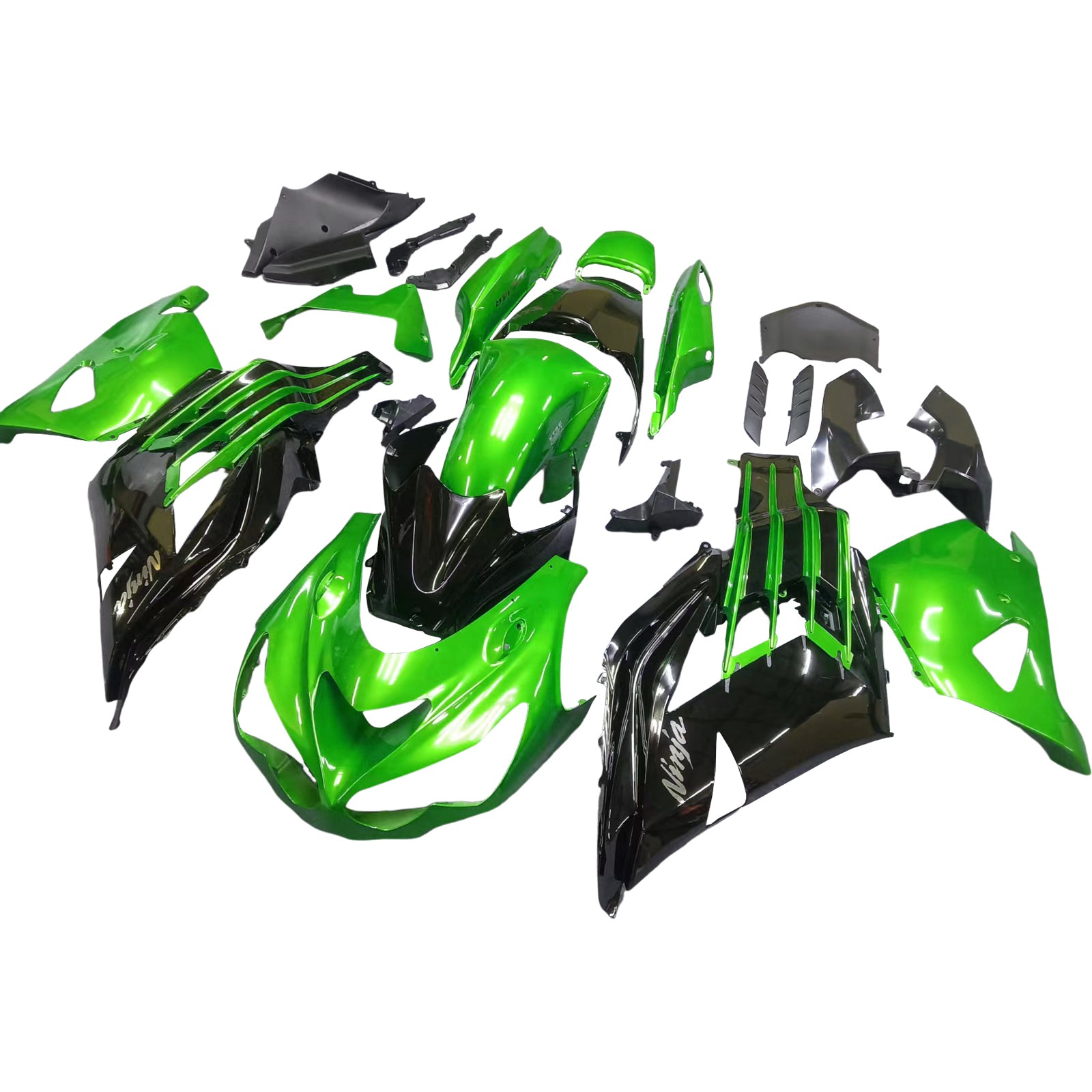 Amotopart Kawasaki 2012-2022 ZX14R Black Mix Green Fairing Kit