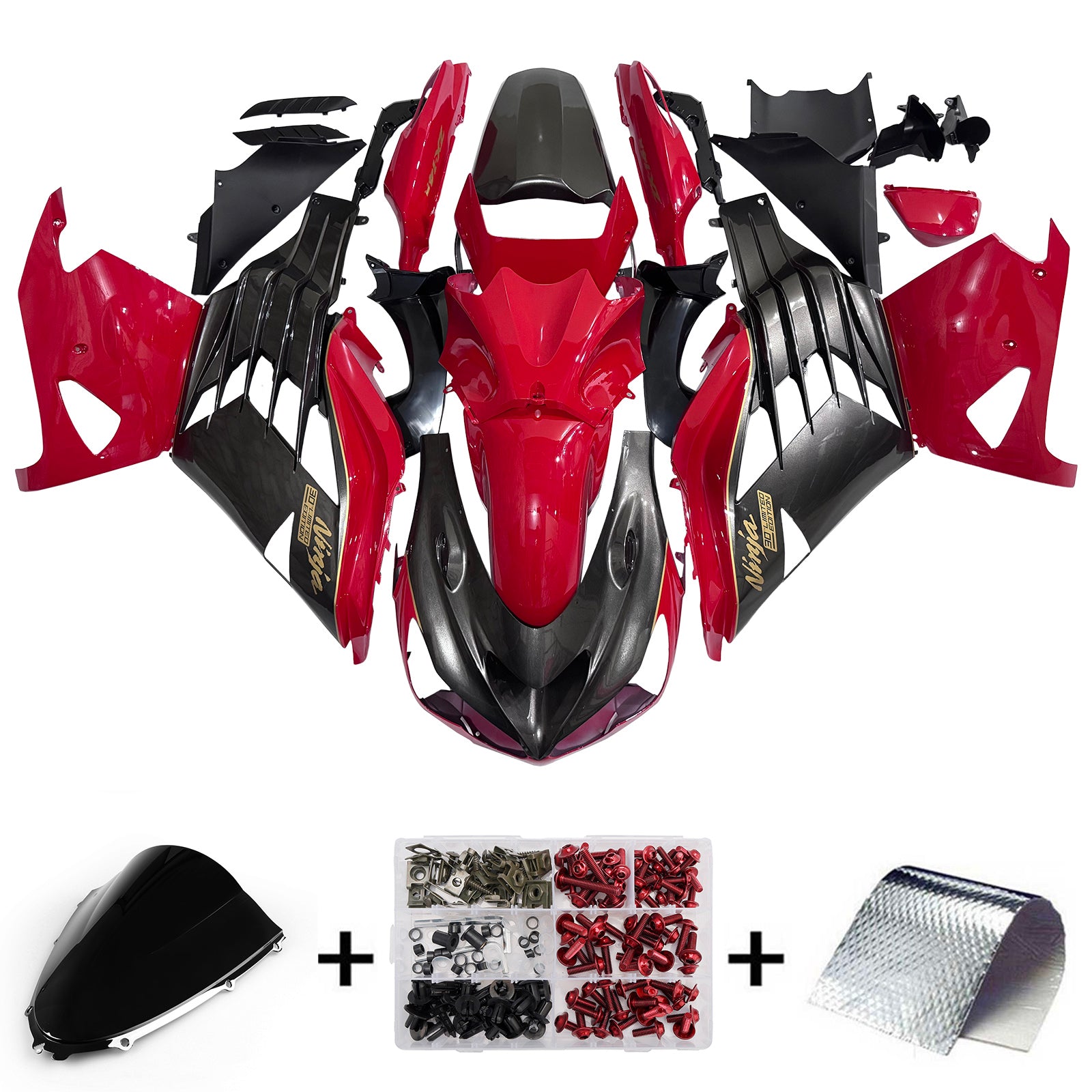 Amotopart Kawasaki 2012-2025 ZX14R Black With Red Fairing Kit