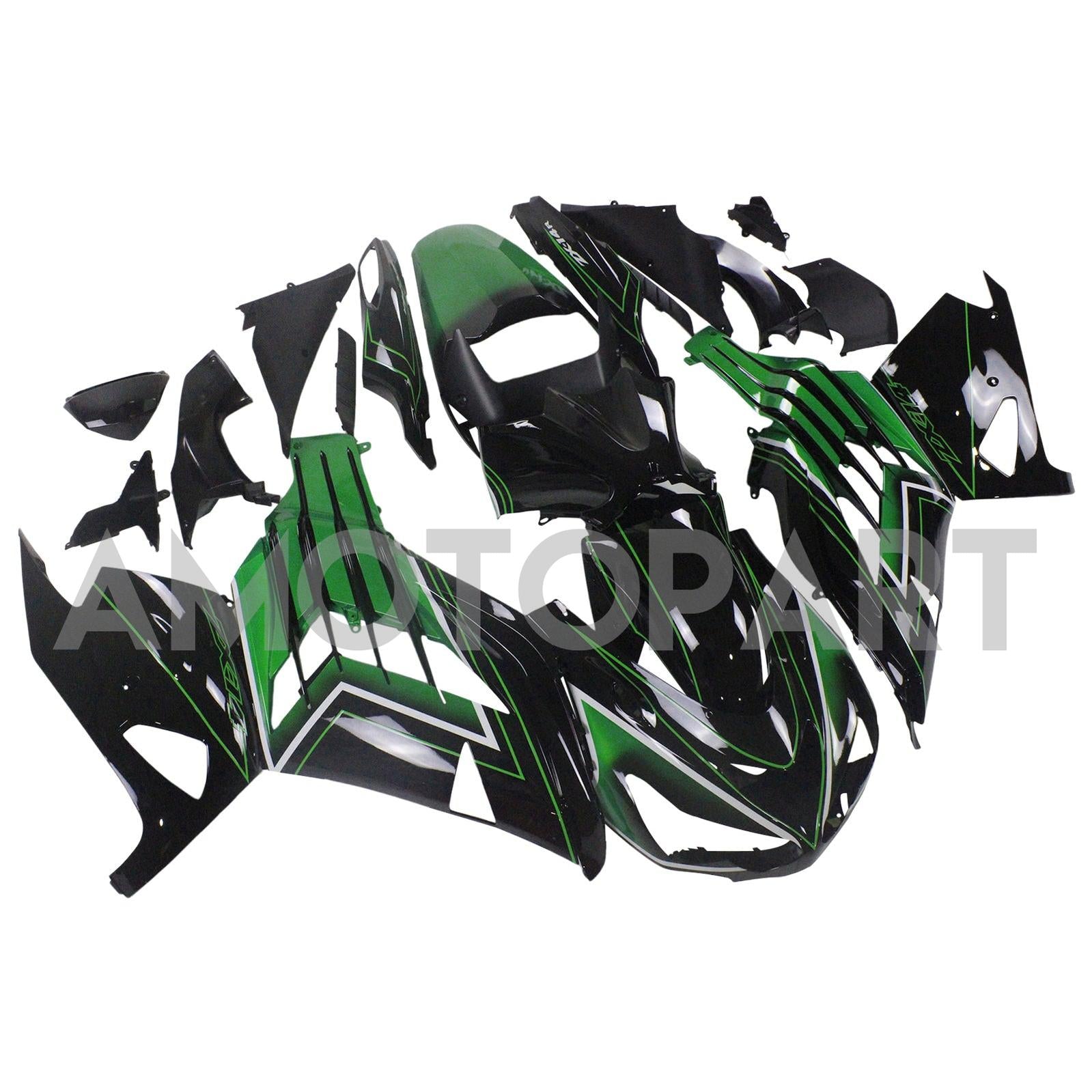 Amotopart Kawasaki 2012-2025 ZX14R Black With Green Fairing Kit