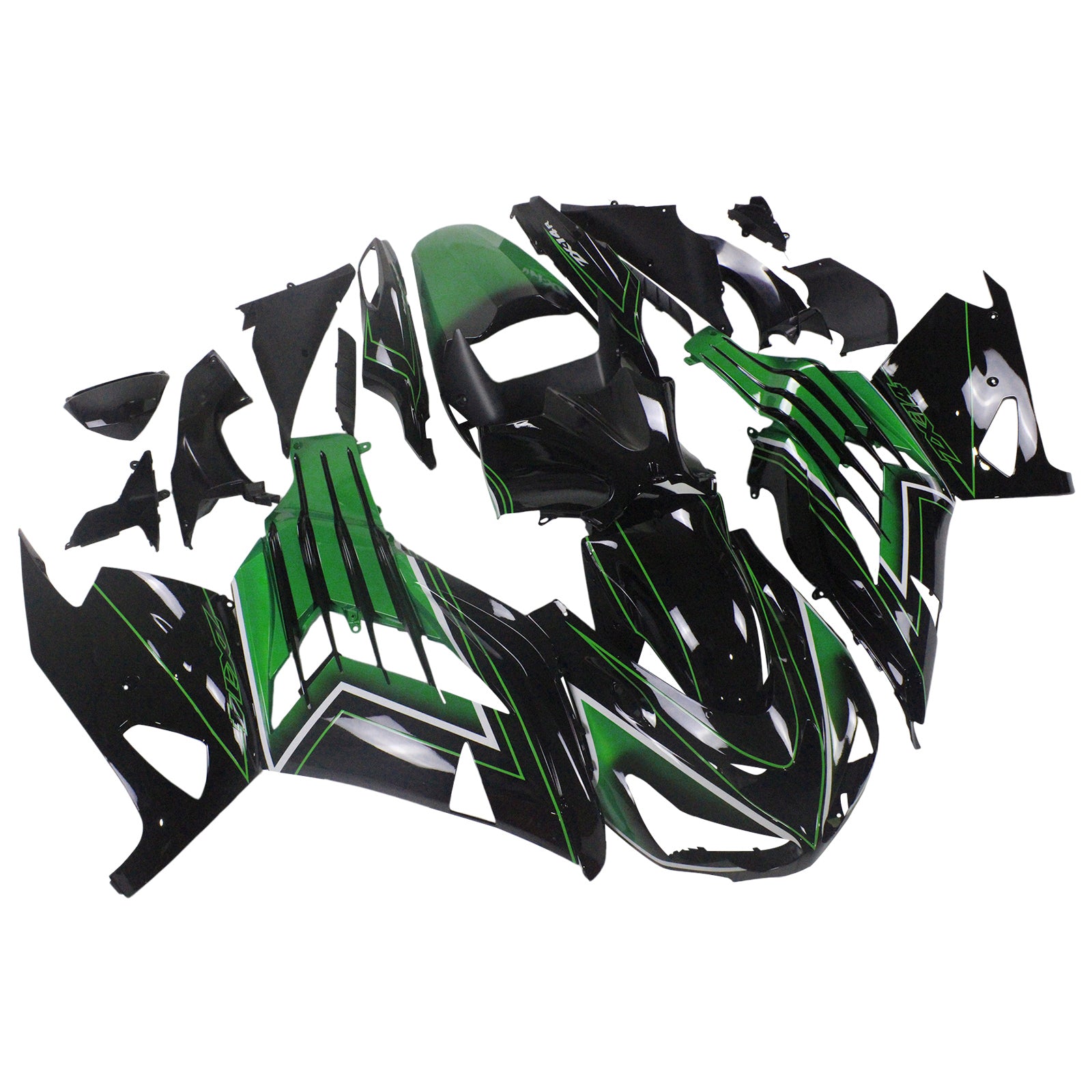 Amotopart Kawasaki 2012–2022 ZX14R Schwarz mit grünem Verkleidungsset