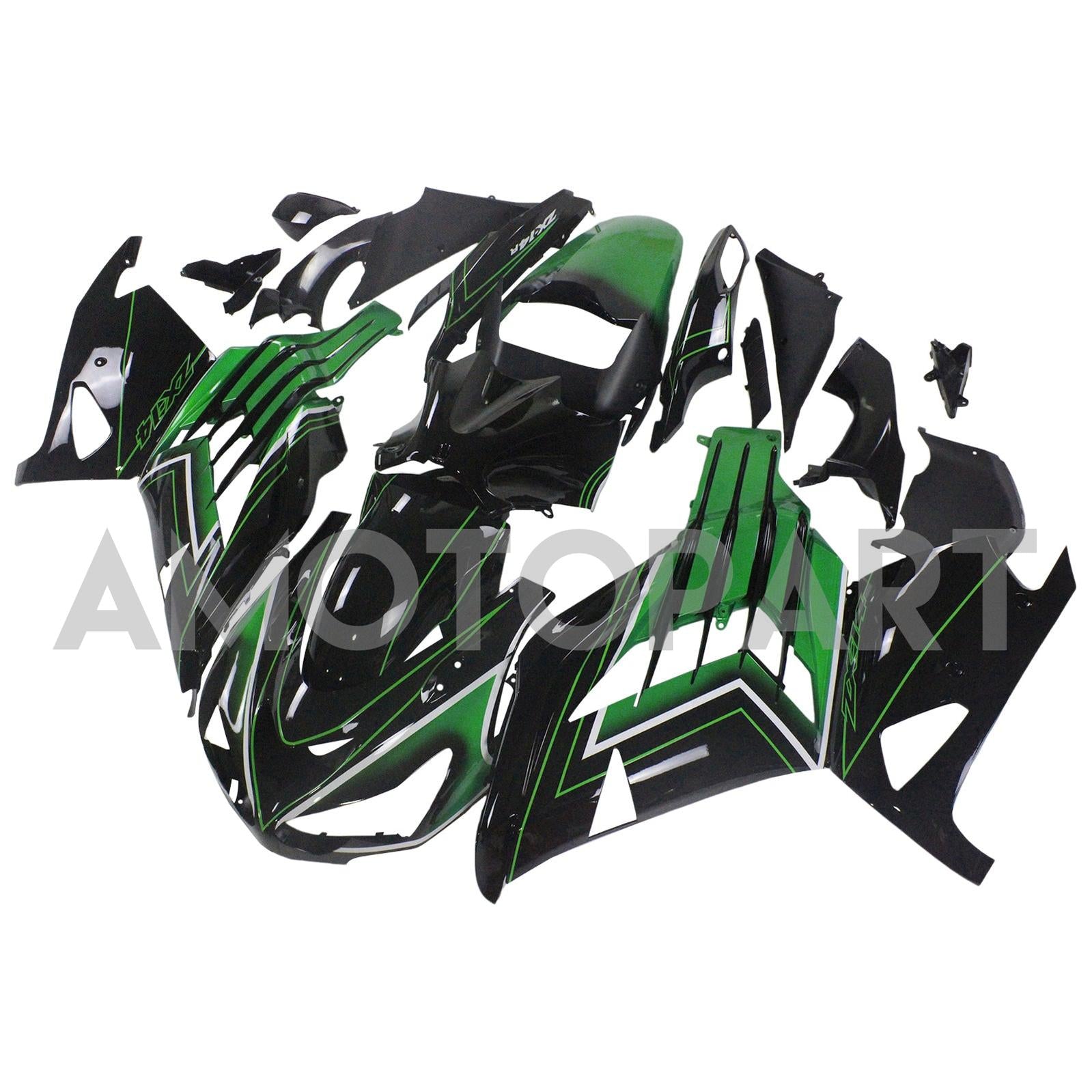 Amotopart Kawasaki 2012-2025 ZX14R Black With Green Fairing Kit