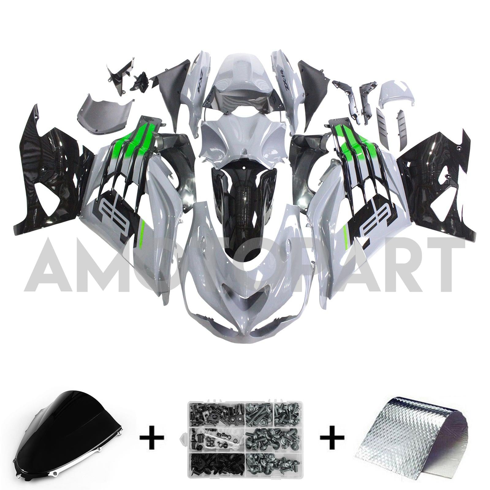 Amotopart Kawasaki 2012-2025 ZX14R Gray Black Fairing Kit
