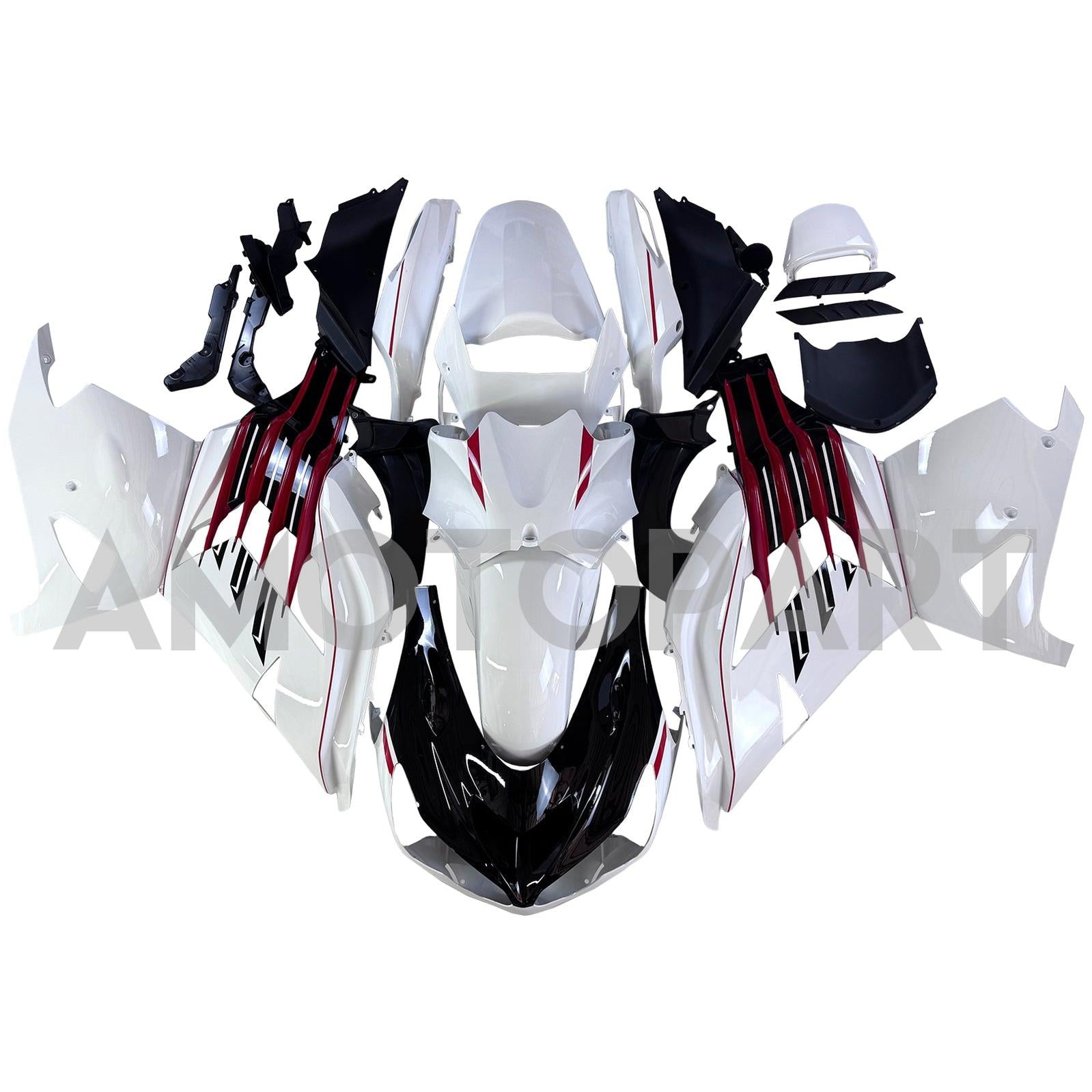 Amotopart 2012-2025 Kawasaki ZX14R ZZR1400 Black White & Red Fairing Kit