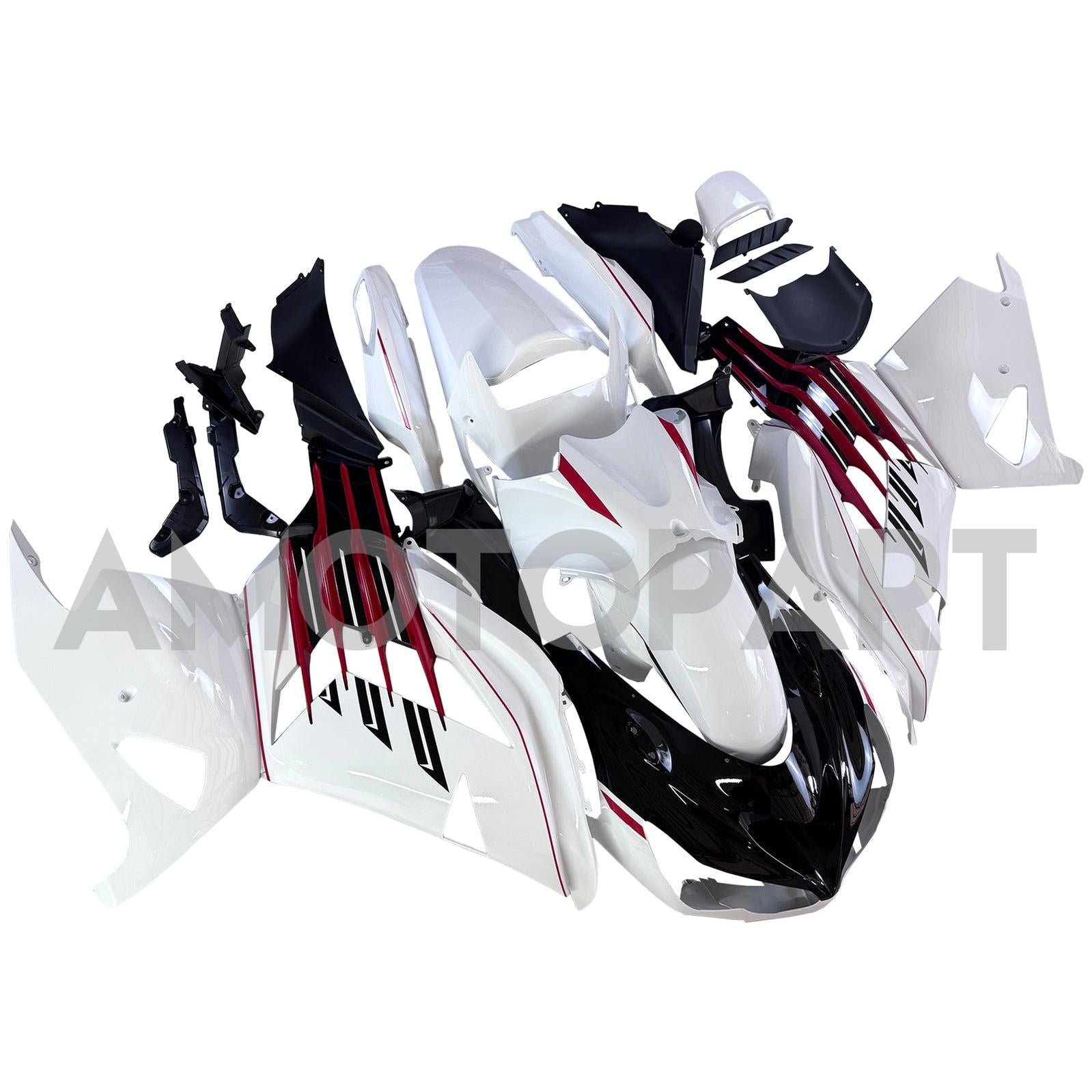 Amotopart 2012-2025 Kawasaki ZX14R ZZR1400 Black White & Red Fairing Kit